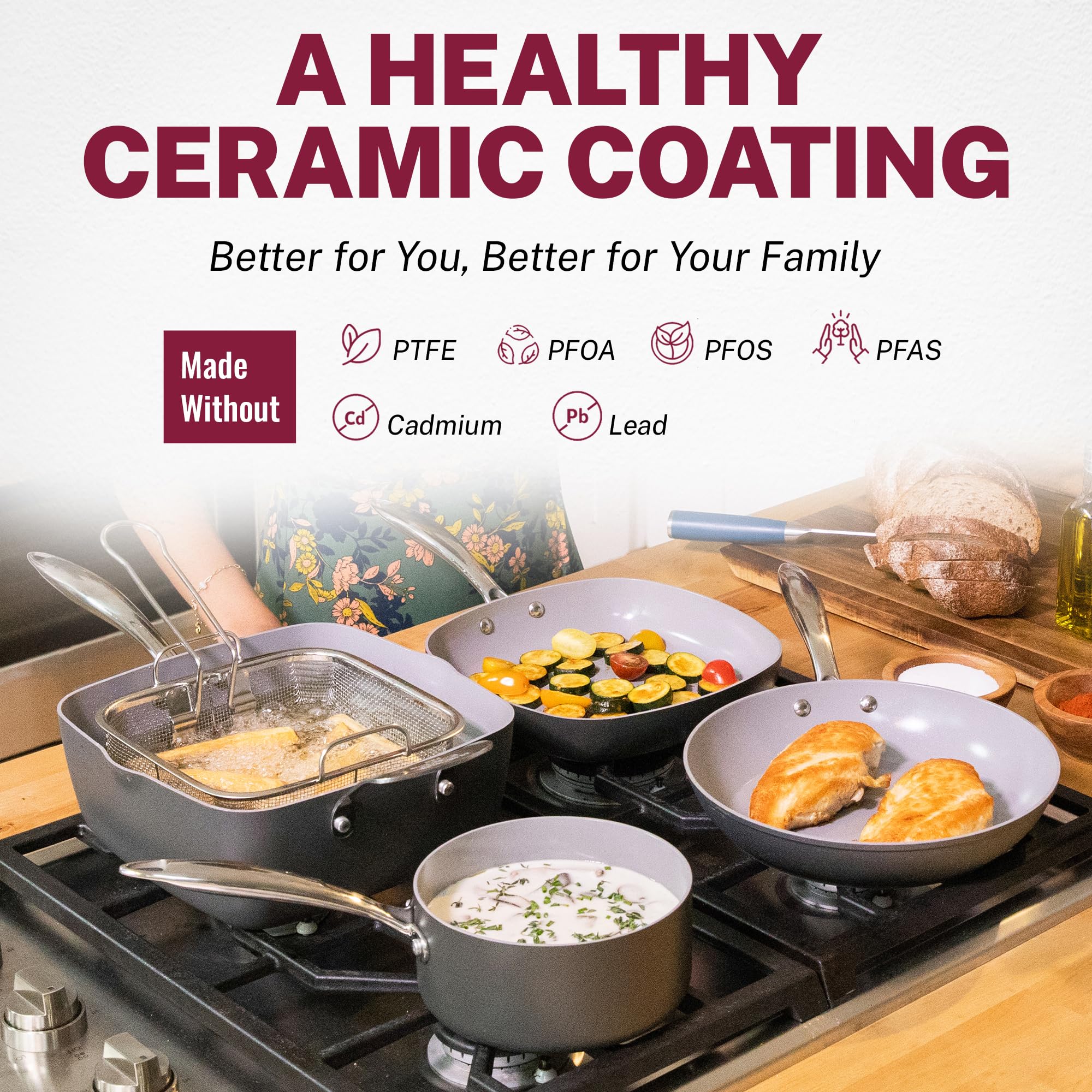 Granitestone 13-Piece Ceramic Non-Stick Cookware Set - Hard Anodized Pots & Pans for Kitchen | Dishwasher Safe & Scratch Resistant | Perfect for Frying, Sautéing & Everyday Cooking