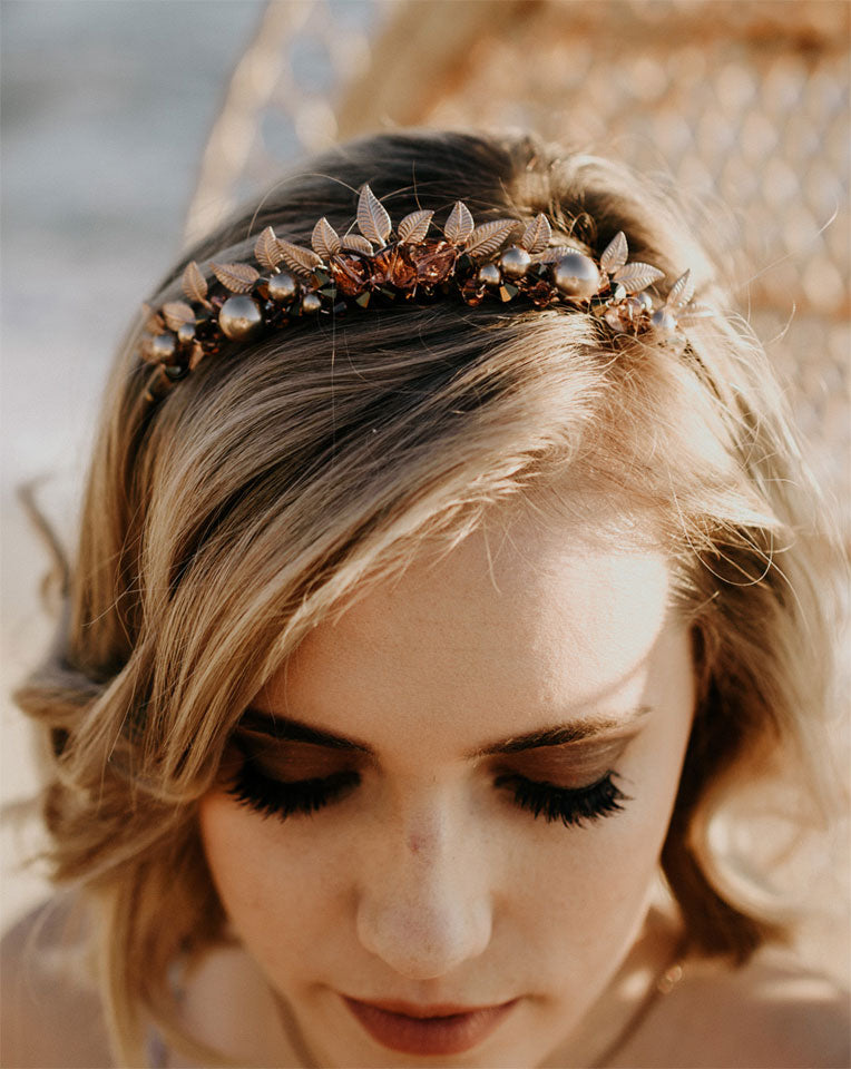 Elegant Rose Gold Leaf Bridal Headpiece - 'Amara' Wedding Crown by Kezani | Perfect for Brides, Race Day Events & Special Occasions
