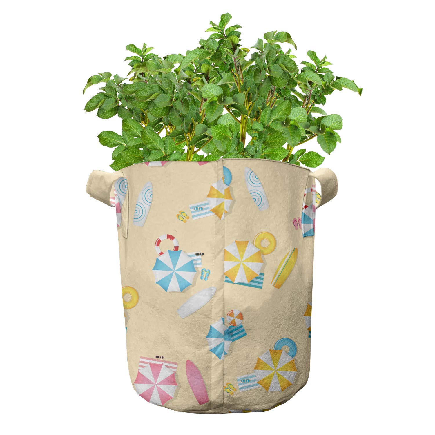 Ambesonne 5-Pack Heavy Duty Fabric Grow Bags with Handles - Durable Plant Pots for Gardening, Beach & Outdoor Use - Pale Pink & Yellow Summer Collection - Perfect for Plants, Flowers, Herbs & Beach Umbrella Base