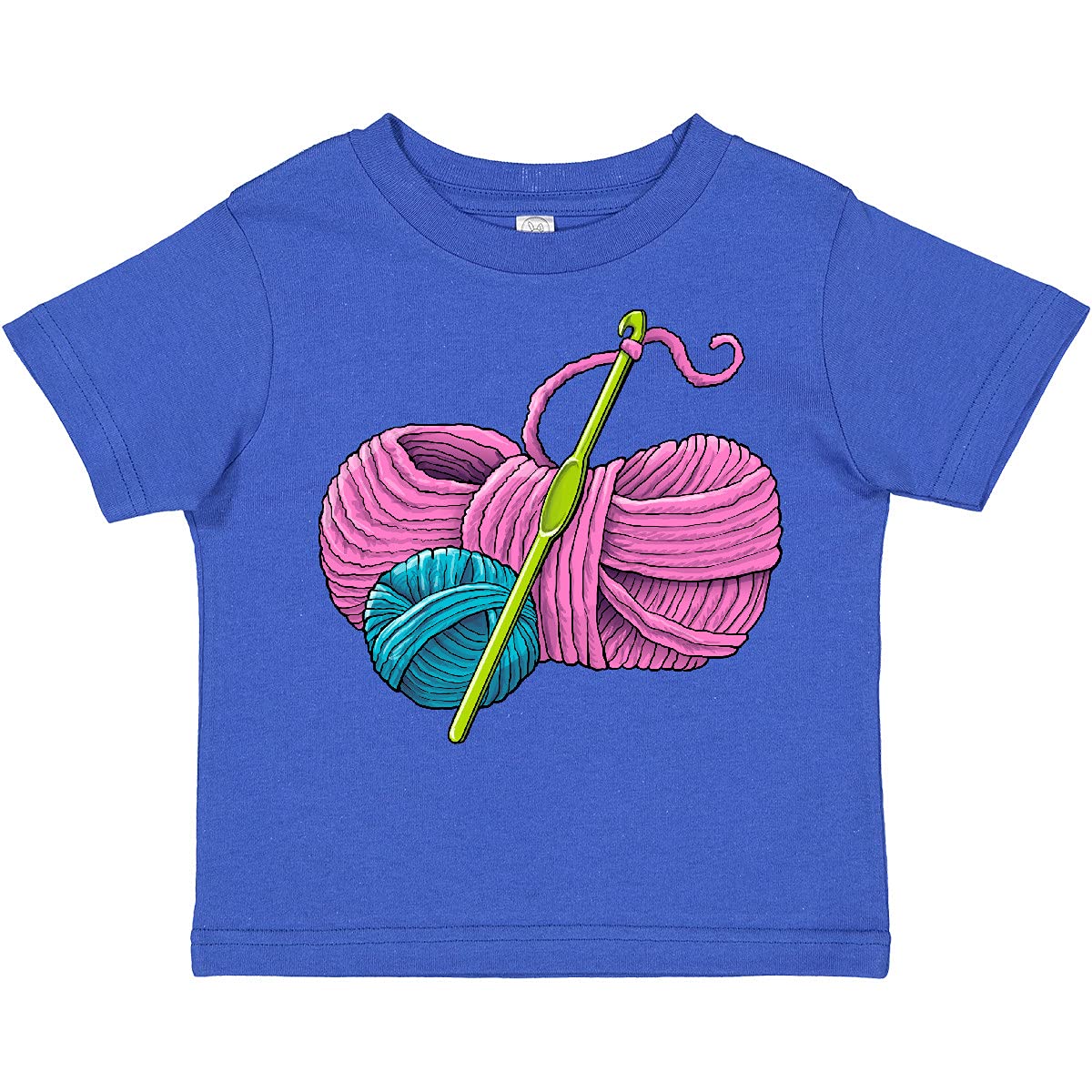 Inktastic Blue and Pink Yarn with Crochet Hook Toddler T-Shirt - Soft Cotton Baby Tee for Boys & Girls - Perfect for Playdates, Crafts & Family Photos