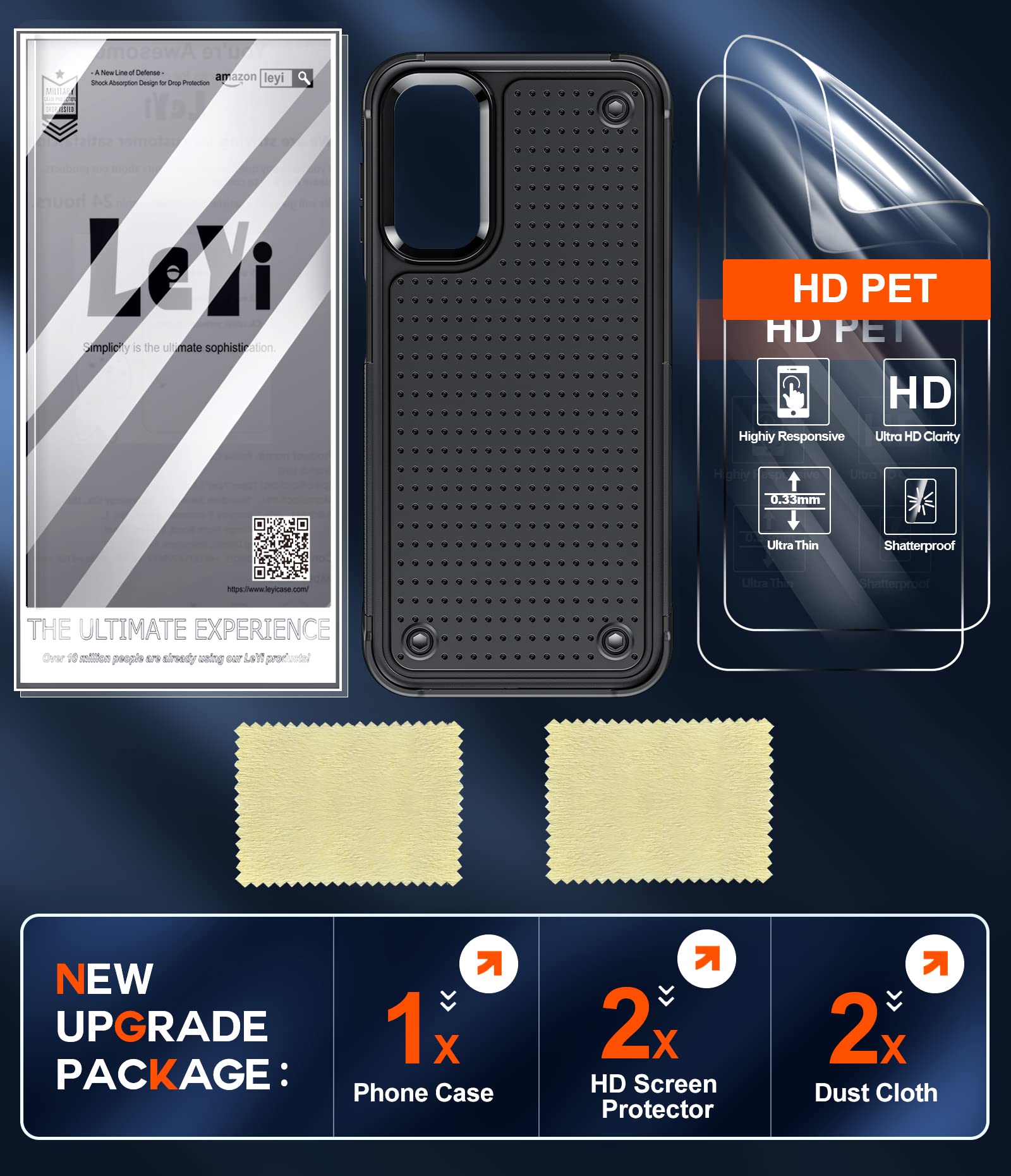 Shockproof Samsung Galaxy A14 5G Case with [2 Pack] Screen Protectors - Dual Layer Protective Hard PC Textured Back & Soft Bumper Phone Cover for Galaxy A14 (Black) | Perfect for Everyday Protection & Outdoor Activities