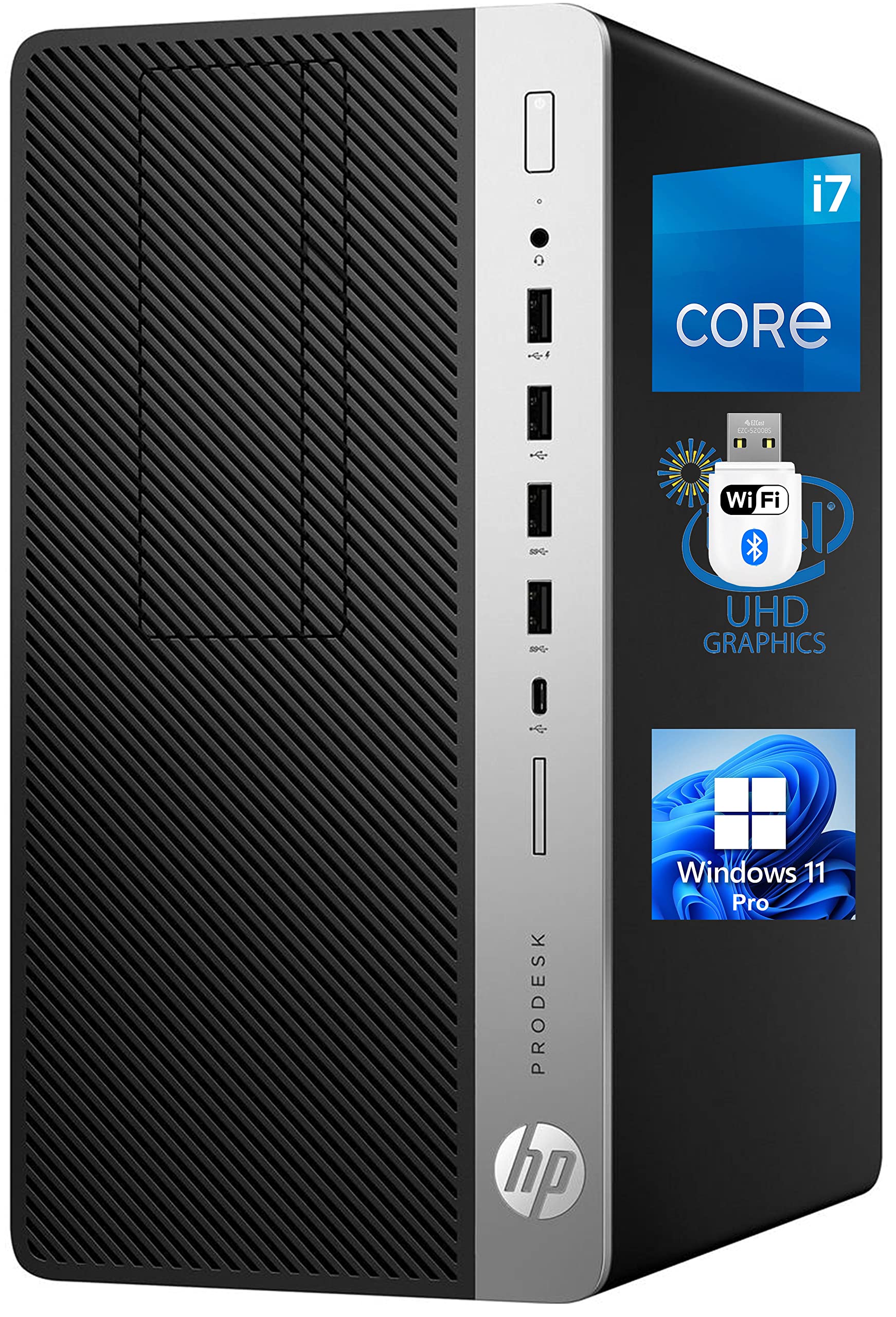 HP ProDesk 600 G3 Tower PC - Intel Core i7-7700, 16GB RAM, 512GB SSD, AMD Radeon RX 460 2GB GPU, 4K DisplayPort/DVI/HDMI, USB-C, WiFi & Bluetooth - Windows 10 Pro (Renewed) - Perfect for Office Work, Graphic Design & Home Computing
