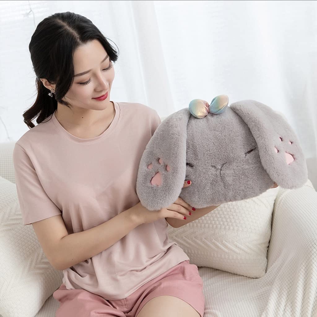 Explosion-Proof Hot Water Bottle with Cute Bunny Plush Cover - Electric Heating Pad for Menstrual Cramps, Back Pain & Shoulder Relief - Gray Warm Therapy for Winter, Bed & Office Use
