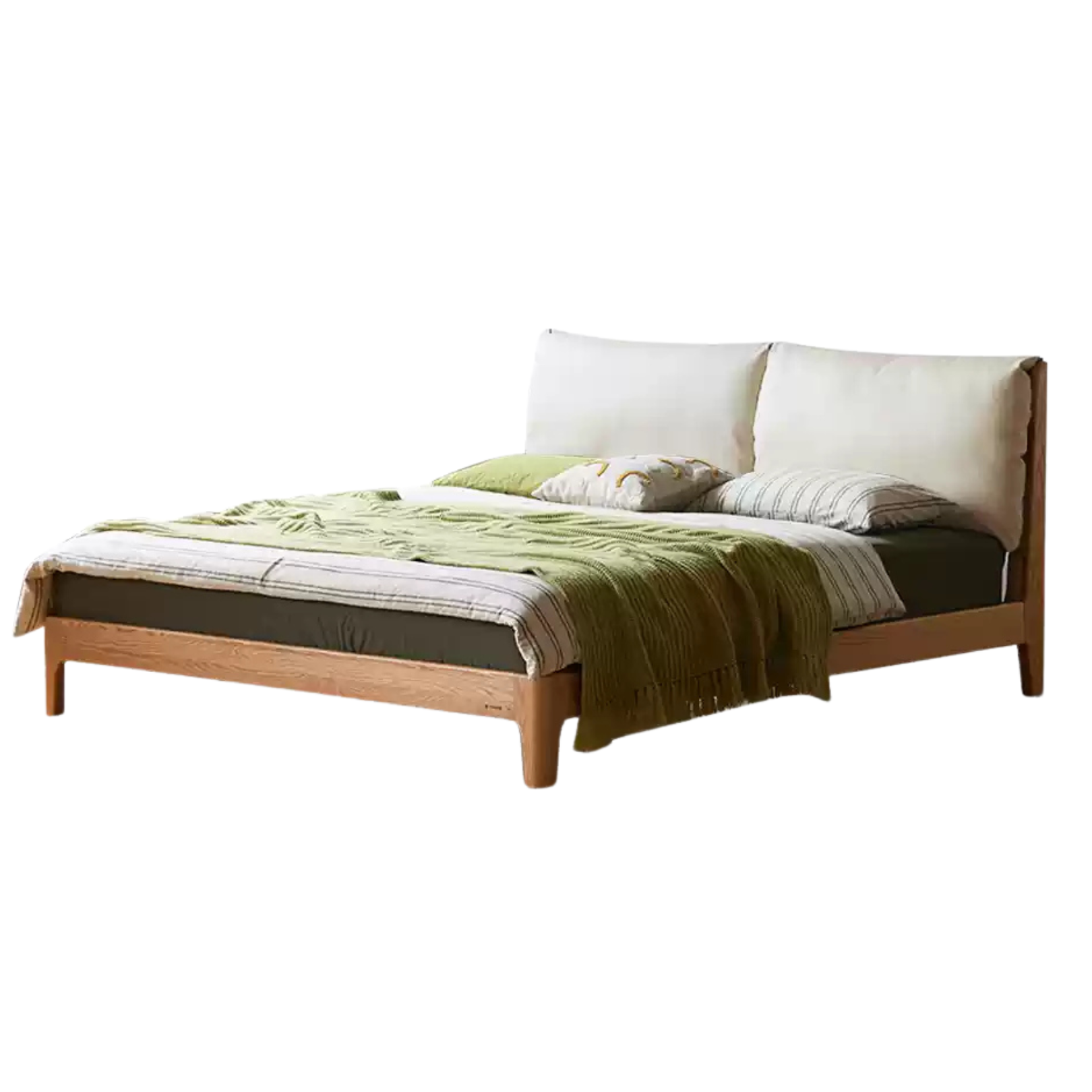 Natural Wood Color Oak soft back bed ecological cloud leather (Chrysanthemum white)
