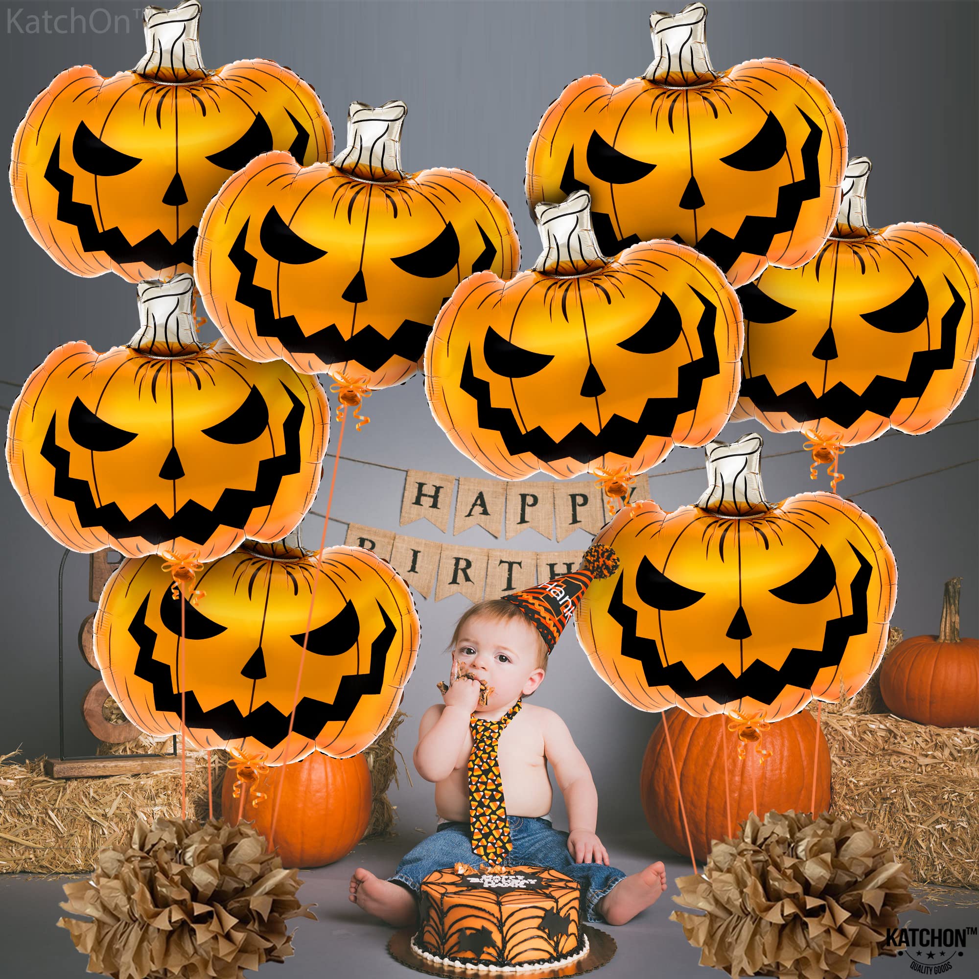 KatchOn 25 Inch Scary Halloween Pumpkin Balloons - Pack of 10 | Large Orange Foil Balloons for Halloween Party Decorations, Pumpkin Patch Displays & Spooky Home Decor | Perfect for Halloween Parties, Haunted Houses & Fall Festival Decor