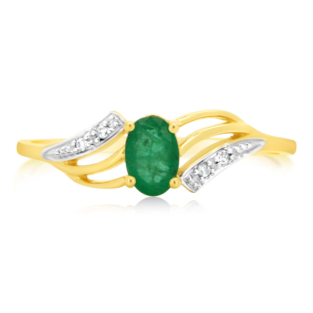 9ct Yellow Gold 0.55 Carat Natural Emerald & Diamond Ring for Women - Elegant Birthstone Jewelry Gift for Anniversary, Engagement & Special Occasions