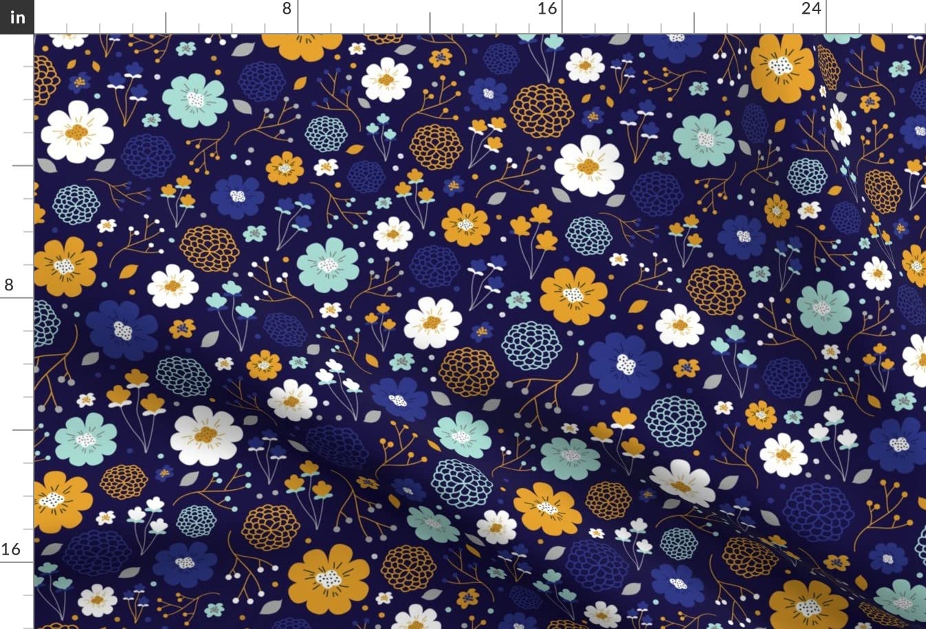 Winter Floral Gold Blue Flowers Printed Minky Fabric - Soft Fat Quarter for Sewing Baby Blankets, Quilt Backing & Plush Toys - Cozy DIY Craft Material for Nursery Decor & Holiday Projects