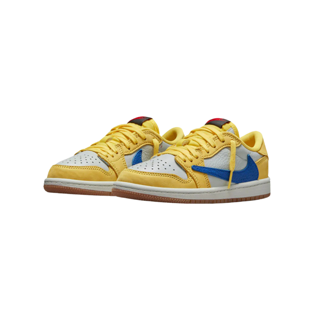 Air Jordan 1 Low OG (PS) Travis Scott Sneakers - Canary Yellow, Racer Blue & Light Silver Colorway - Perfect for Streetwear & Sneaker Collectors