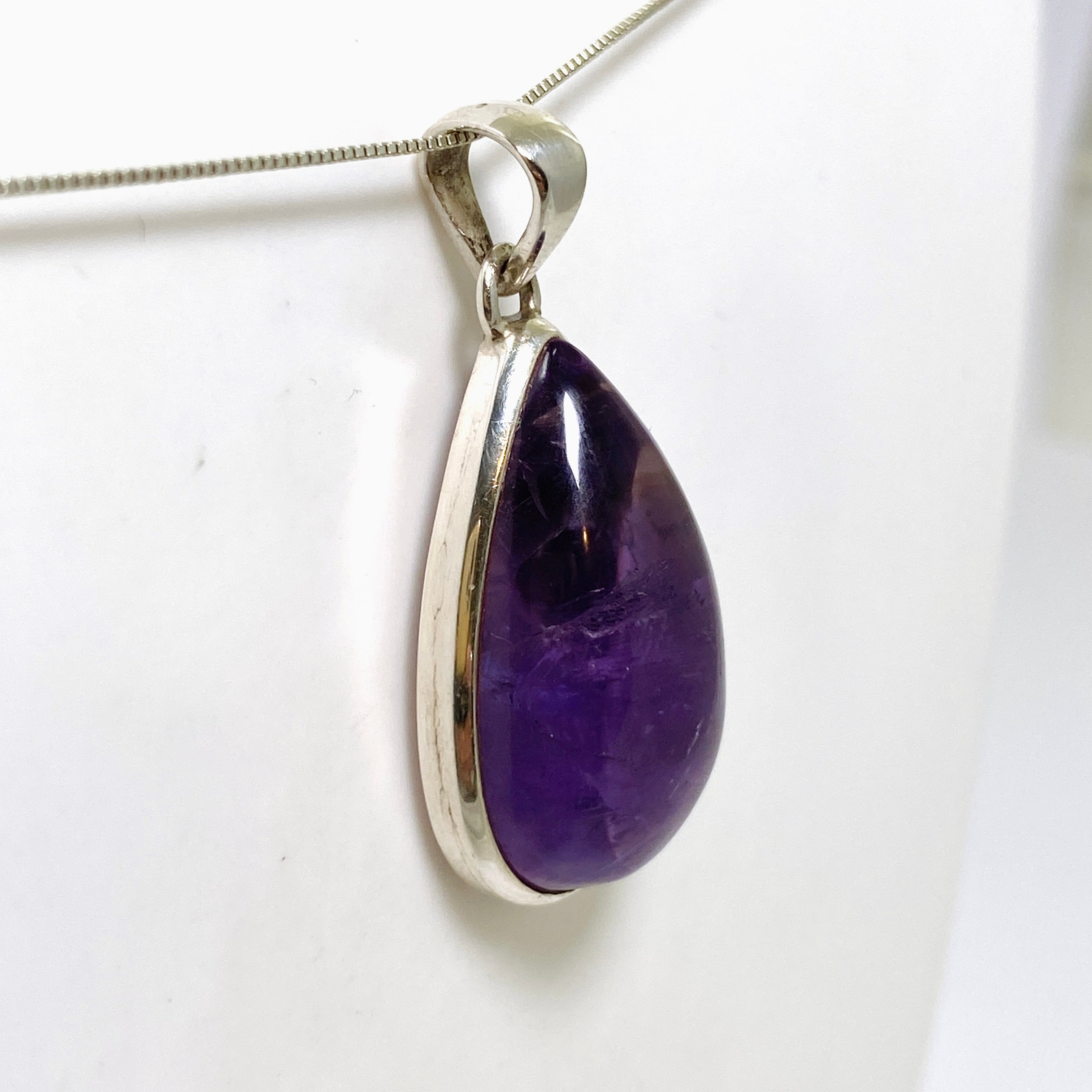 Natural Amethyst Teardrop Cabochon Pendant Necklace - 925 Sterling Silver Jewelry for Women | Perfect for Meditation, Healing & Spiritual Gifts