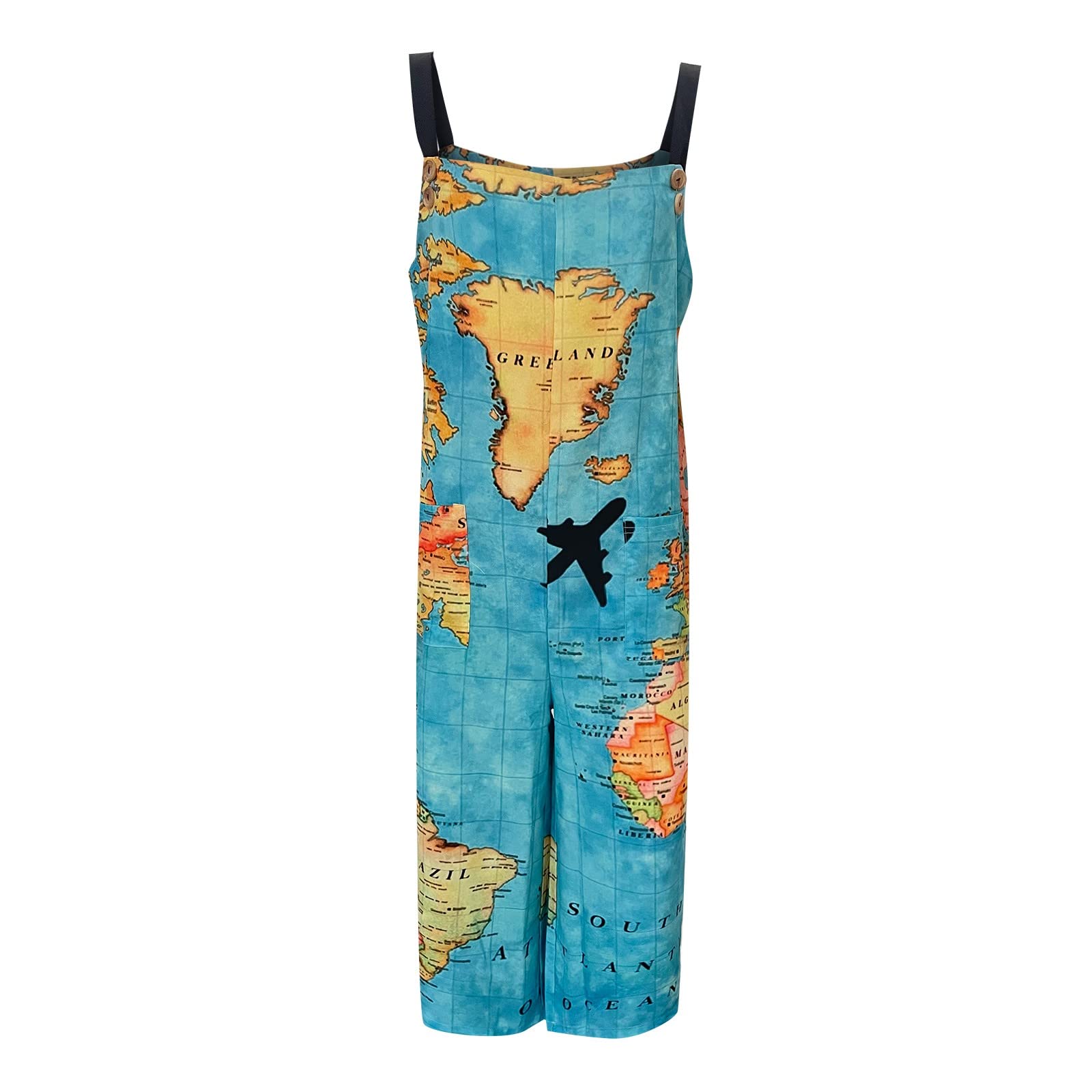 Women's Loose Fit Fashion Print Button Down Bib Overalls - Casual Baggy Wide Leg Jumpsuit with Pockets | Perfect for Outdoor Activities, Music Festivals & Everyday Wear