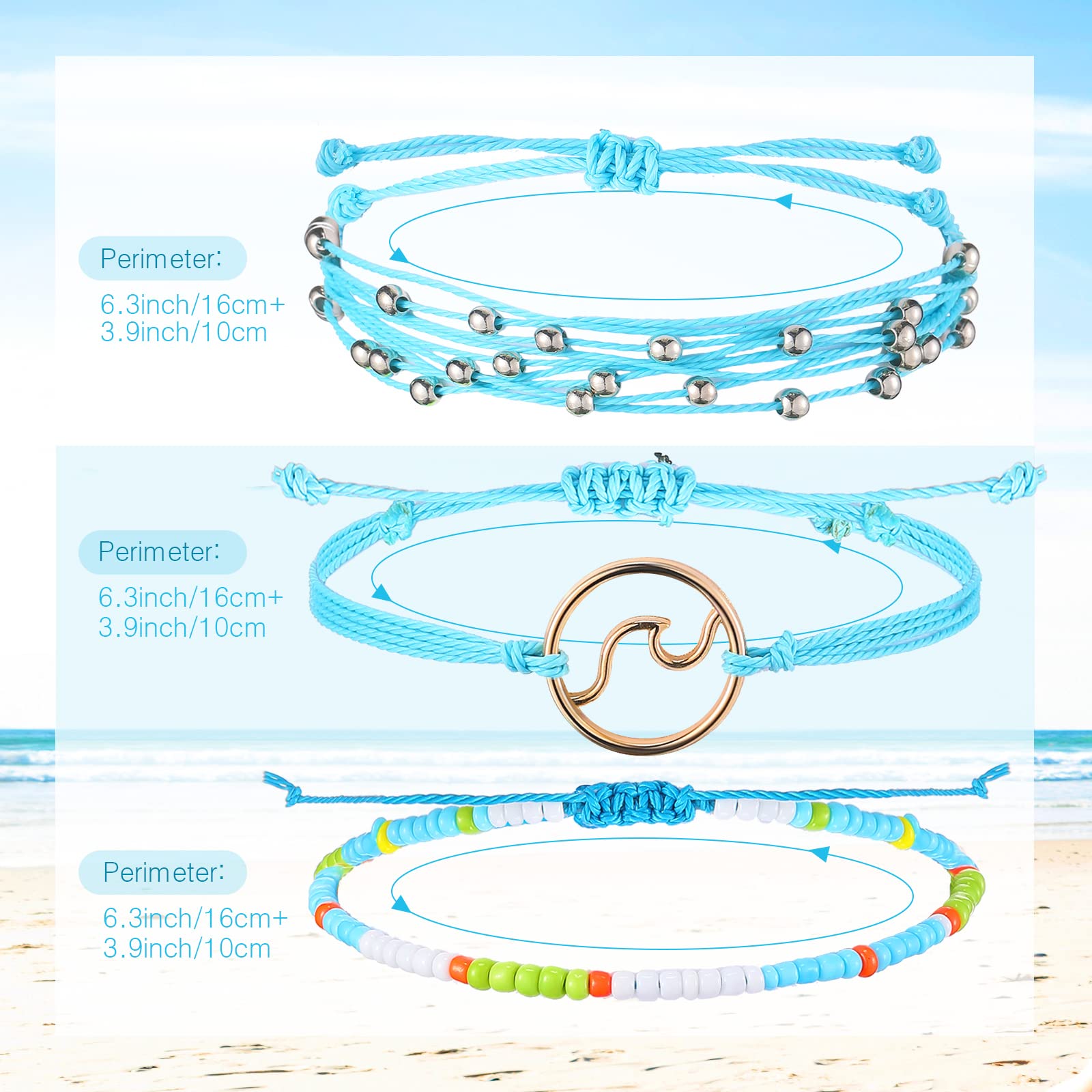 42 Pcs Sunflower & Surfer Wave Bracelets Set - Handmade Braided Rope Adjustable Friendship Bracelets for Women - Boho Chic Style - Perfect for Beach Parties, Music Festivals & Summer Gifts