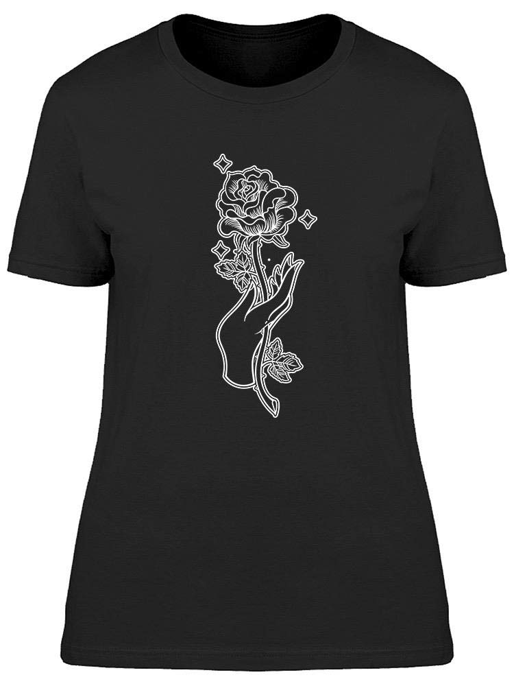 Women's Hand with Rose Sketch T-Shirt - Casual Graphic Tee for Everyday Wear, Street Style, and Layering