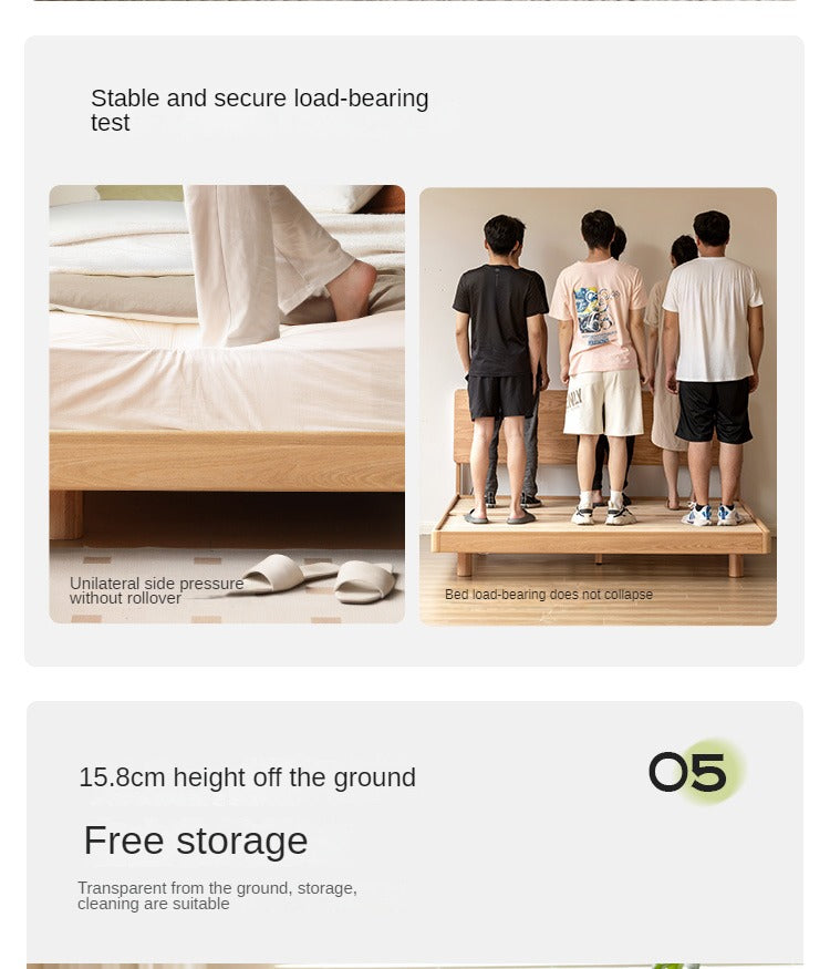 Solid Oak Wood Modern Floating Bed Frame - Queen Size, Sturdy Platform Bed with LED Lights for Bedroom, Living Room, Guest Room