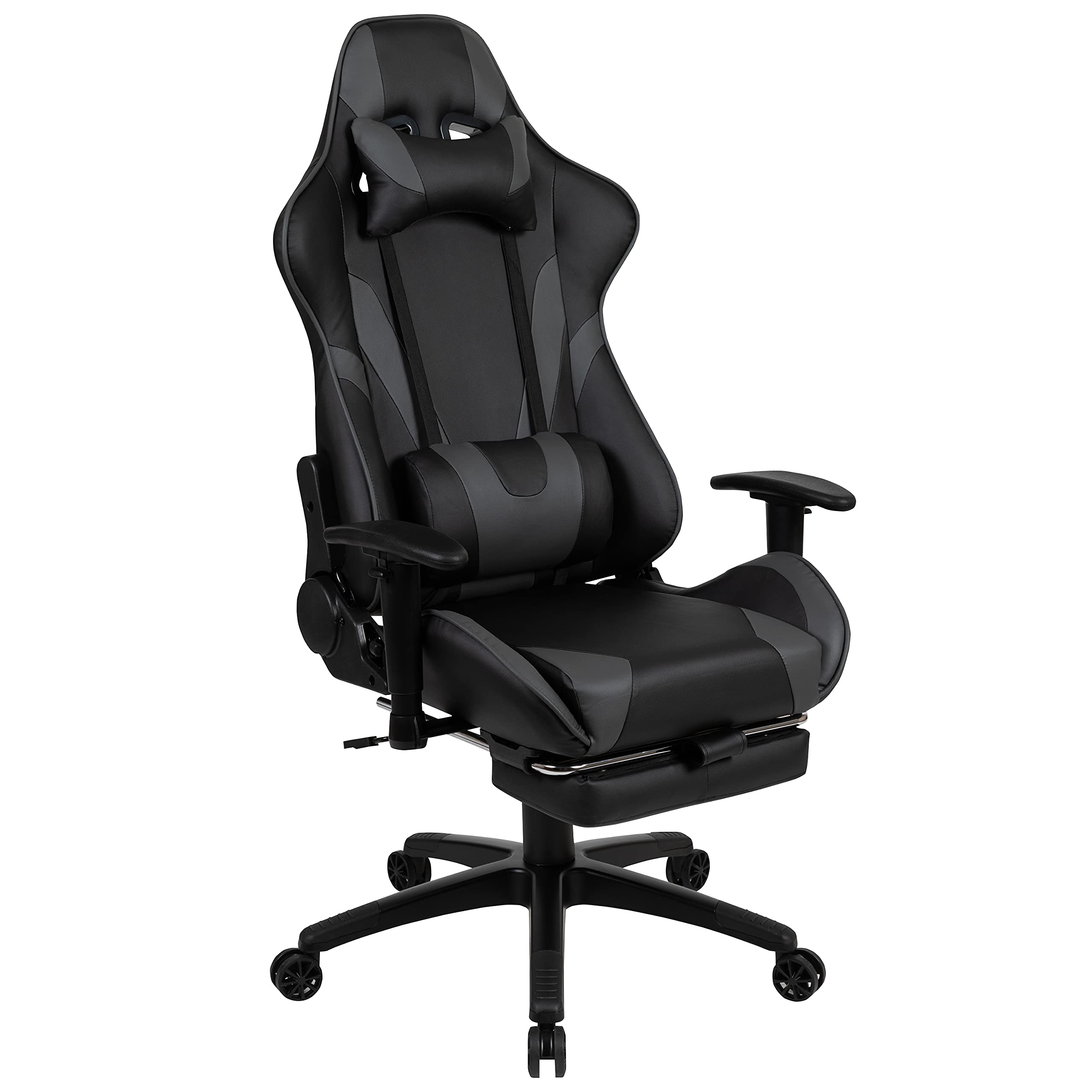 Black Gaming Desk with Cup Holder, Headphone Hook, Monitor Stand & Smartphone Stand - Gray Reclining Gaming Chair with Footrest - Perfect for PC Gaming Setup, Streaming & Home Office