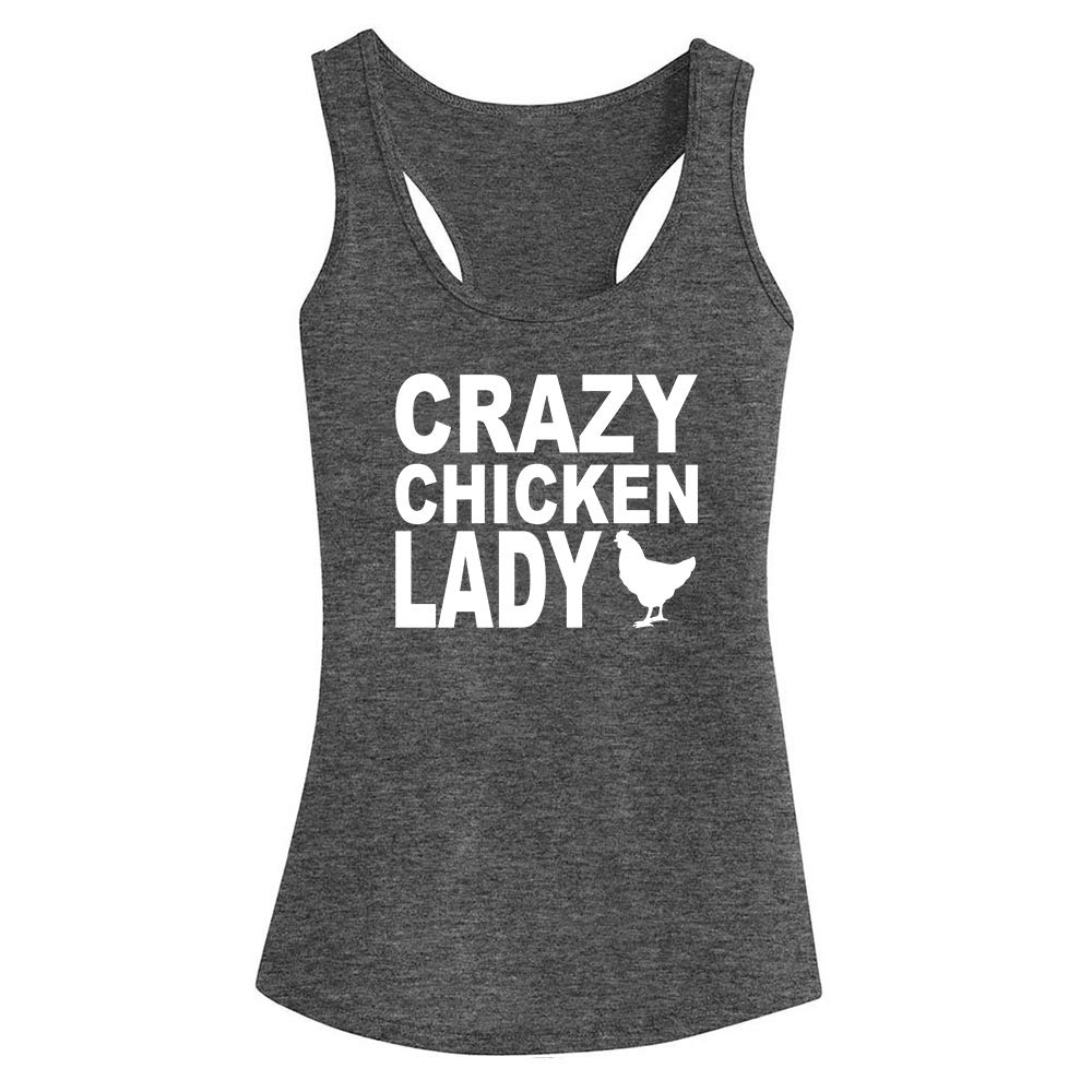 FANNOO Women's Workout Tank Tops - Funny 'Crazy Chicken Lady' Graphic Fitness Shirts | Racerback Sleeveless Gym Tops for Running, Yoga & Workout
