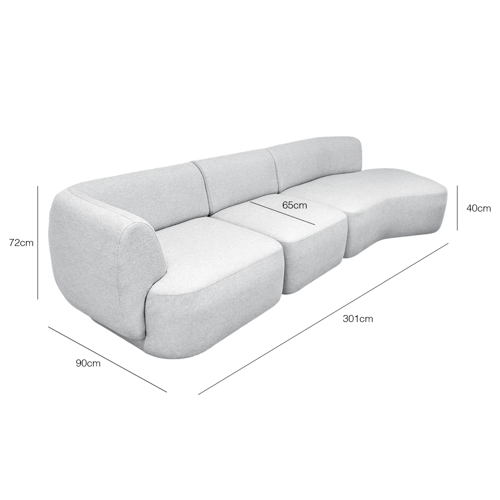 Pebble 4-Seater Chaise Sectional Sofa with EcoClean Fabric - Modern L-Shaped Couch for Living Room, Family Room & Lounge Areas