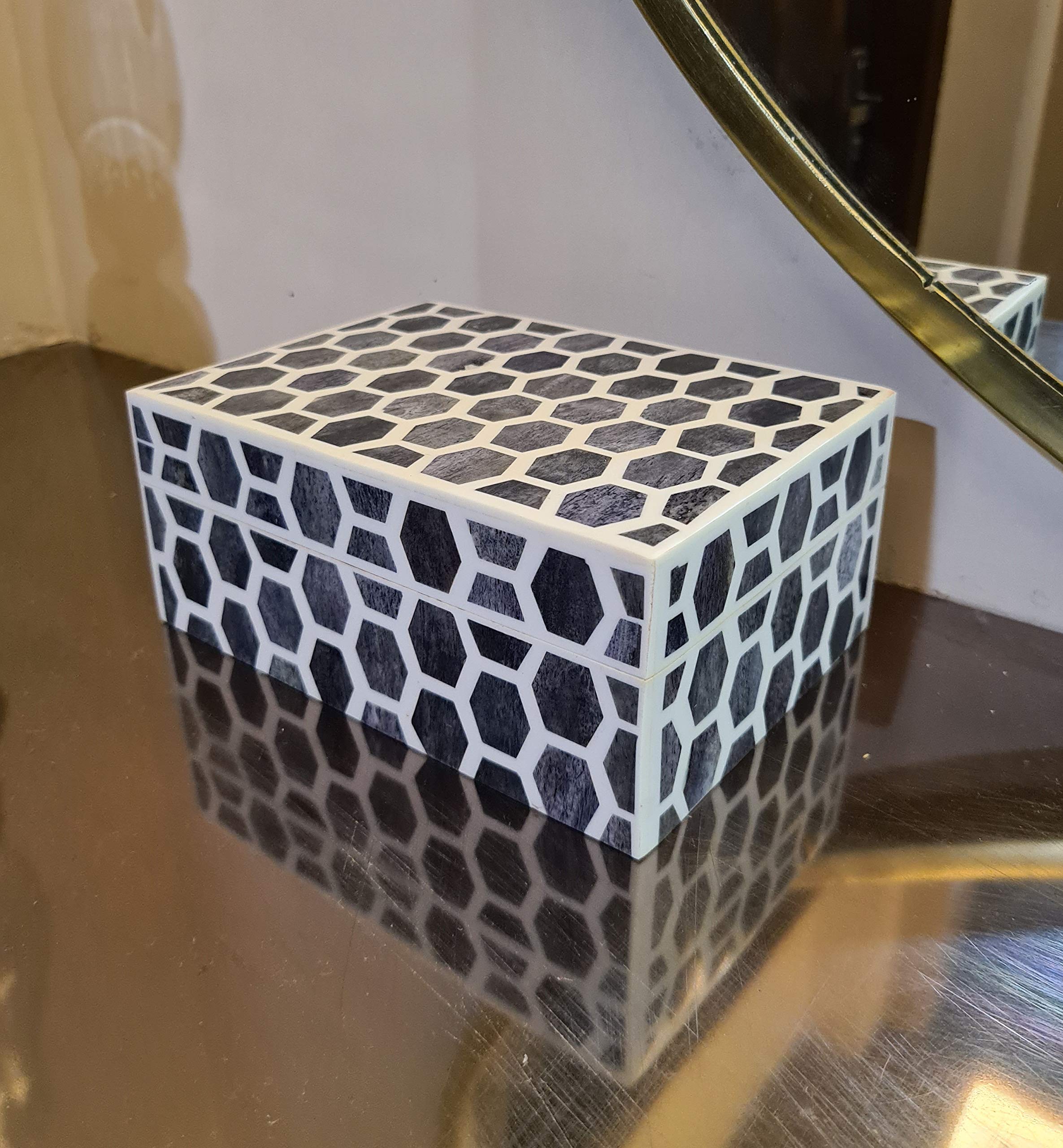 Victorian Stone Trinket Box - Handcrafted Bone Inlay Jewelry Storage & Keepsake Box | Elegant Home Decor, Tabletop Display & Gift Idea for Women | Perfect for Organizing Rings, Necklaces & Small Treasures