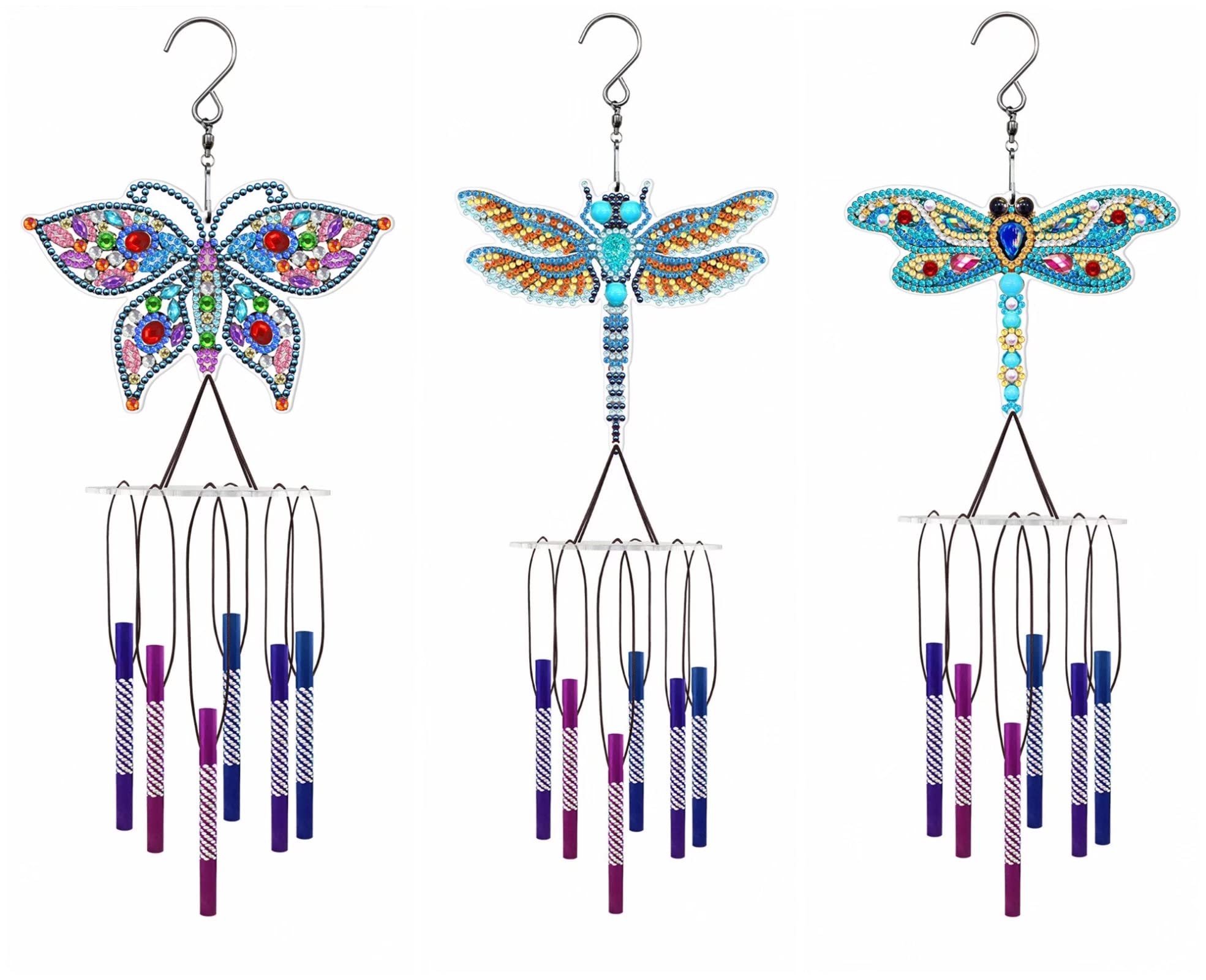 5D Diamond Painting Kit for Kids - DIY Dragonfly Wind Chimes Craft Set with Gem Stickers, Mosaic Art for Children & Beginners | Creative Home Decor, Birthday Gifts, Classroom Art Projects