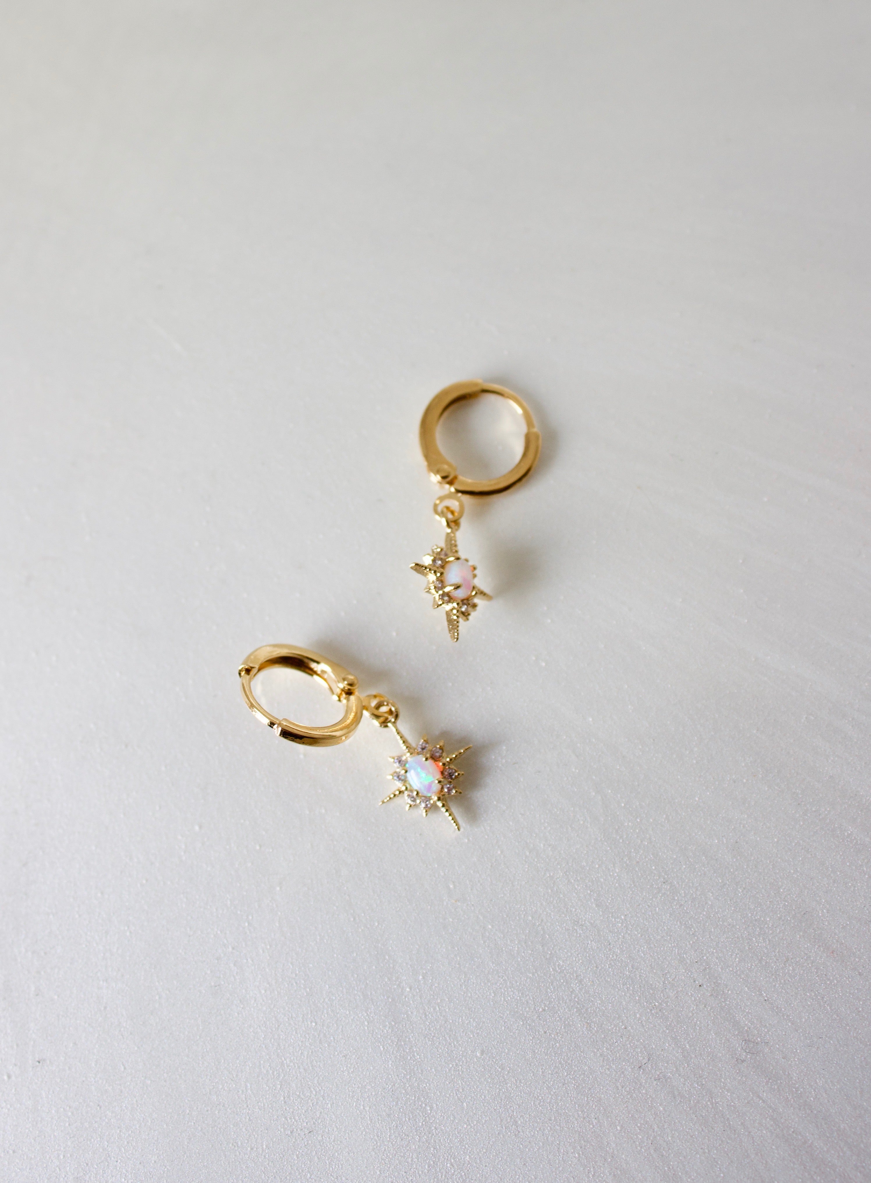 Opalite Star Huggie Earrings for Women - Dainty Hypoallergenic Huggie Hoop Earrings for Sensitive Ears - Perfect for Everyday Wear, Gifts & Boho Jewelry Collection