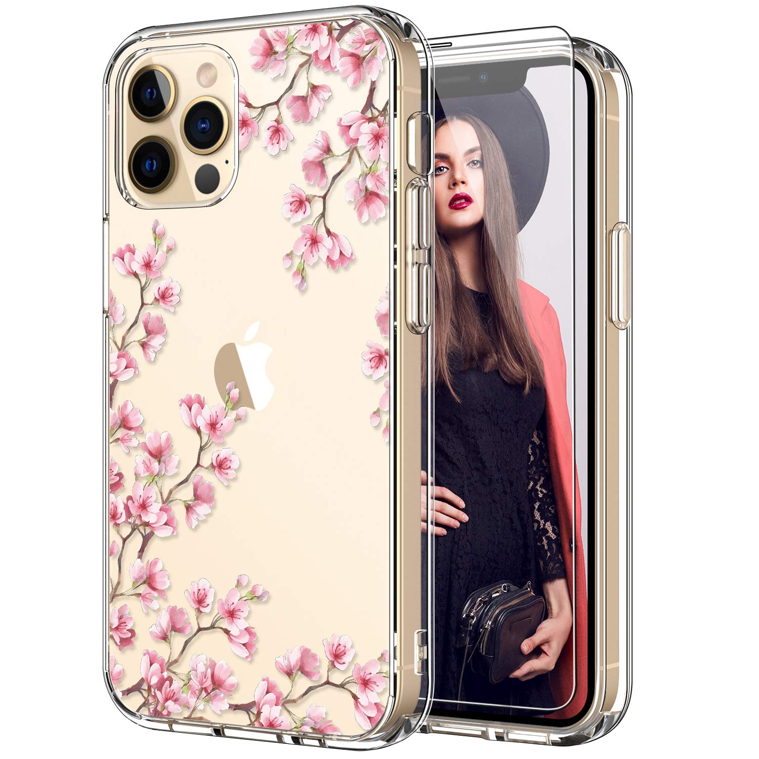 ICEDIO iPhone 12 Pro Max Case with Screen Protector - Fashion Floral Design Slim Clear TPU Cover for Women Girls | Protective Phone Case for iPhone 12 Pro Max 6.7 Inch | Perfect for Everyday Use, Work & Travel