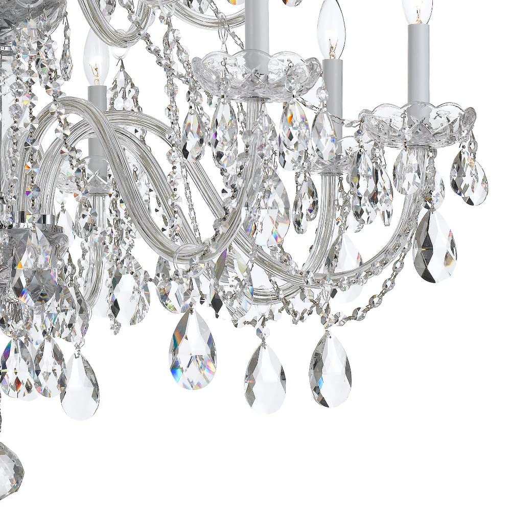 16-Light Crystal Chandelier with Strass Accents - Polished Brass Finish for Dining Room, Living Room & Bedroom Lighting