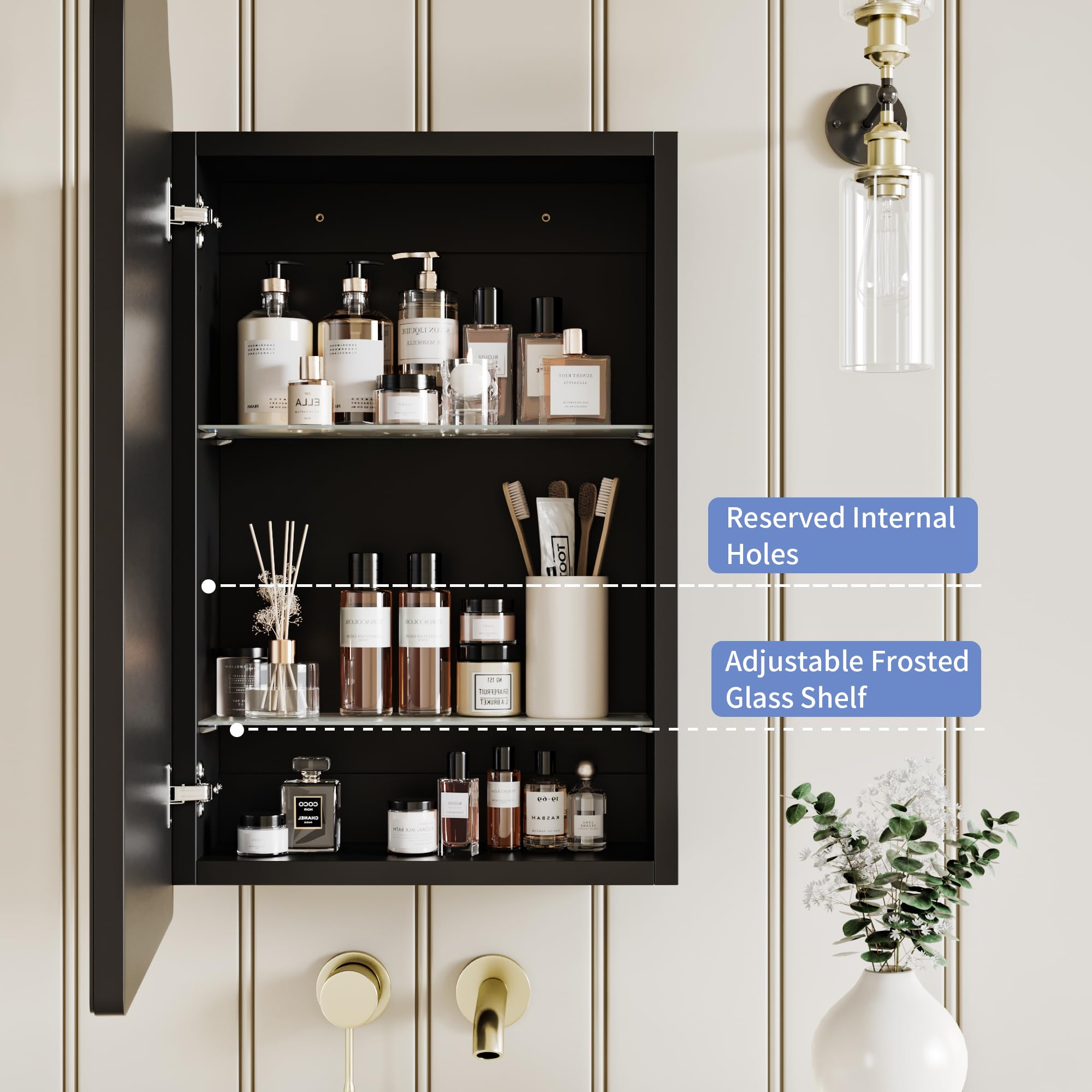Victorian-Style Recessed Bathroom Medicine Cabinet with Curved Mirror - 16.5