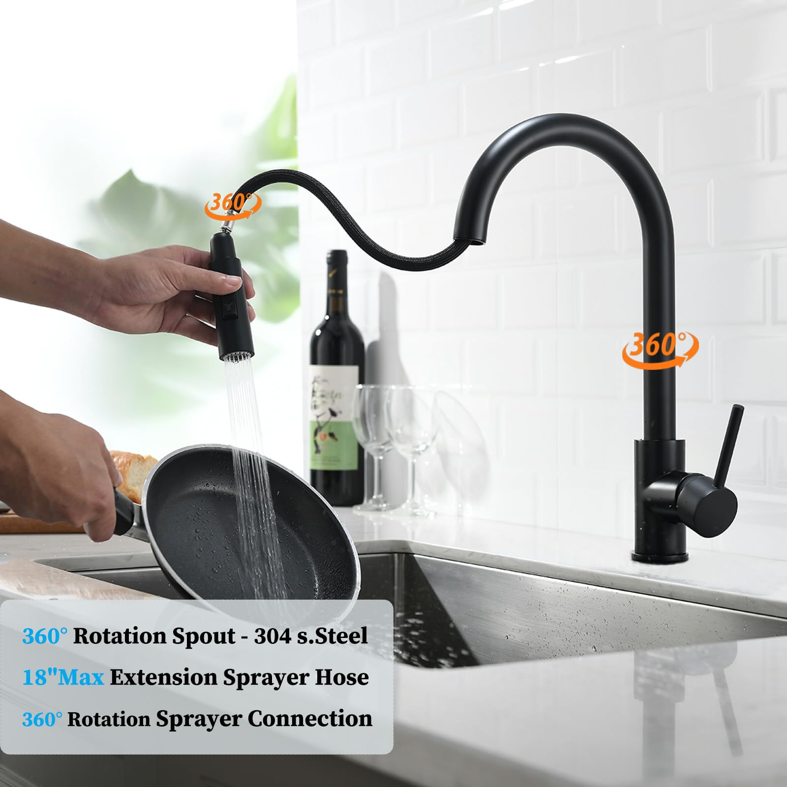 Havin Matte Black Kitchen Faucet with Pull Down Sprayer - High Arc Stainless Steel, cUPC Ceramic Cartridge, No Deck Plate - Perfect for 1-Hole Kitchen Sink or Laundry Sink | Modern Upgrade for Cooking, Washing Dishes & Cleaning Tasks