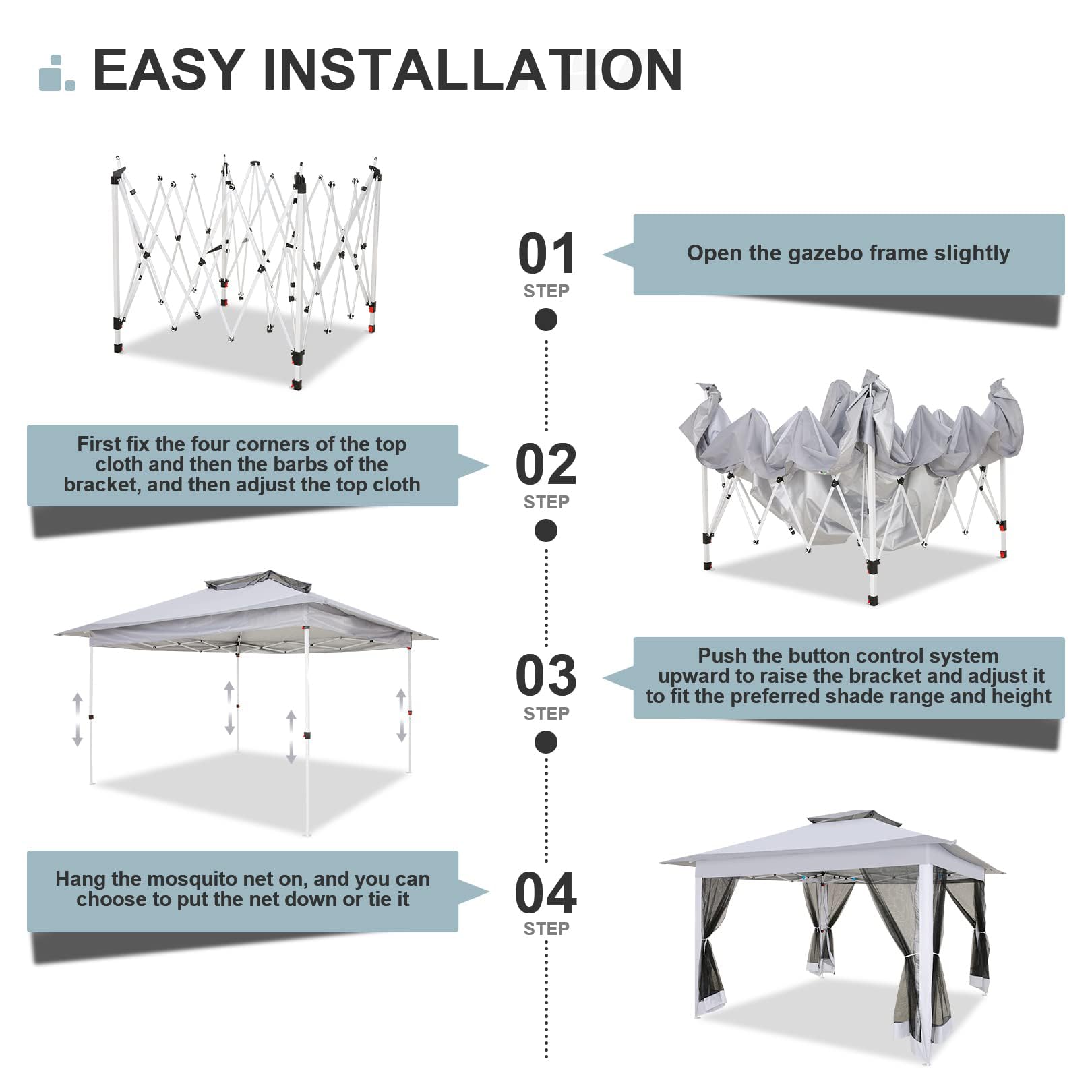 COBIZI 12x12 Pop Up Gazebo with Mosquito Net & Carrying Bag - Portable Outdoor Canopy Tent for Patio, Garden, Backyard, Lawn & Beach (Grey) | Perfect for Camping, Picnics & Outdoor Parties