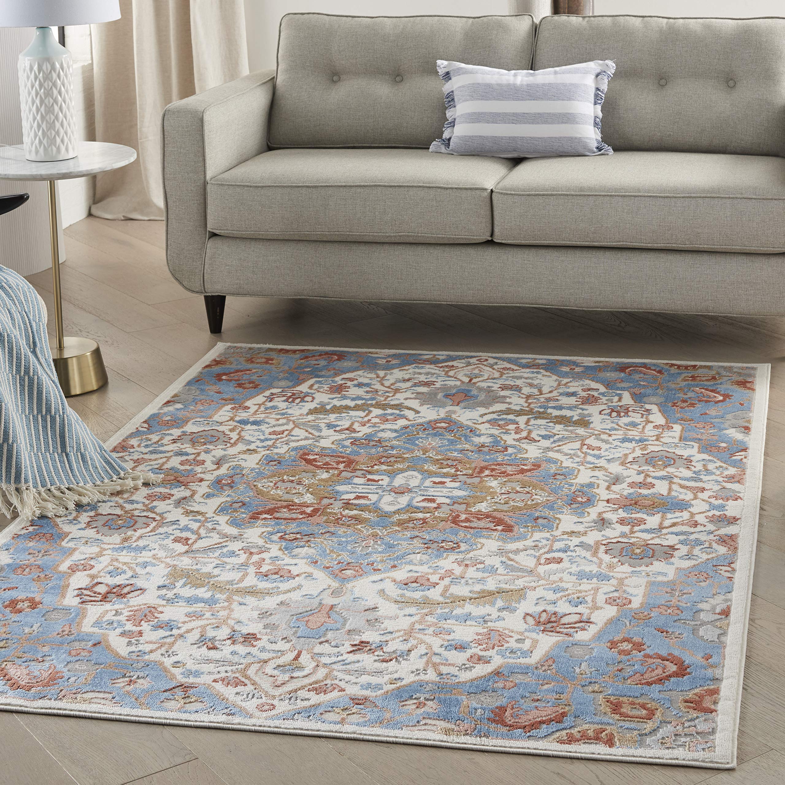 Nourison Elation Floral Ivory Blue 9' x 12' Area Rug - Easy-Cleaning, Non-Shedding, Stain Resistant - Perfect for Bedroom, Living Room, Dining Room & Kitchen Decor (9x12) - Adds Elegance to Home, Office or Wedding Venue
