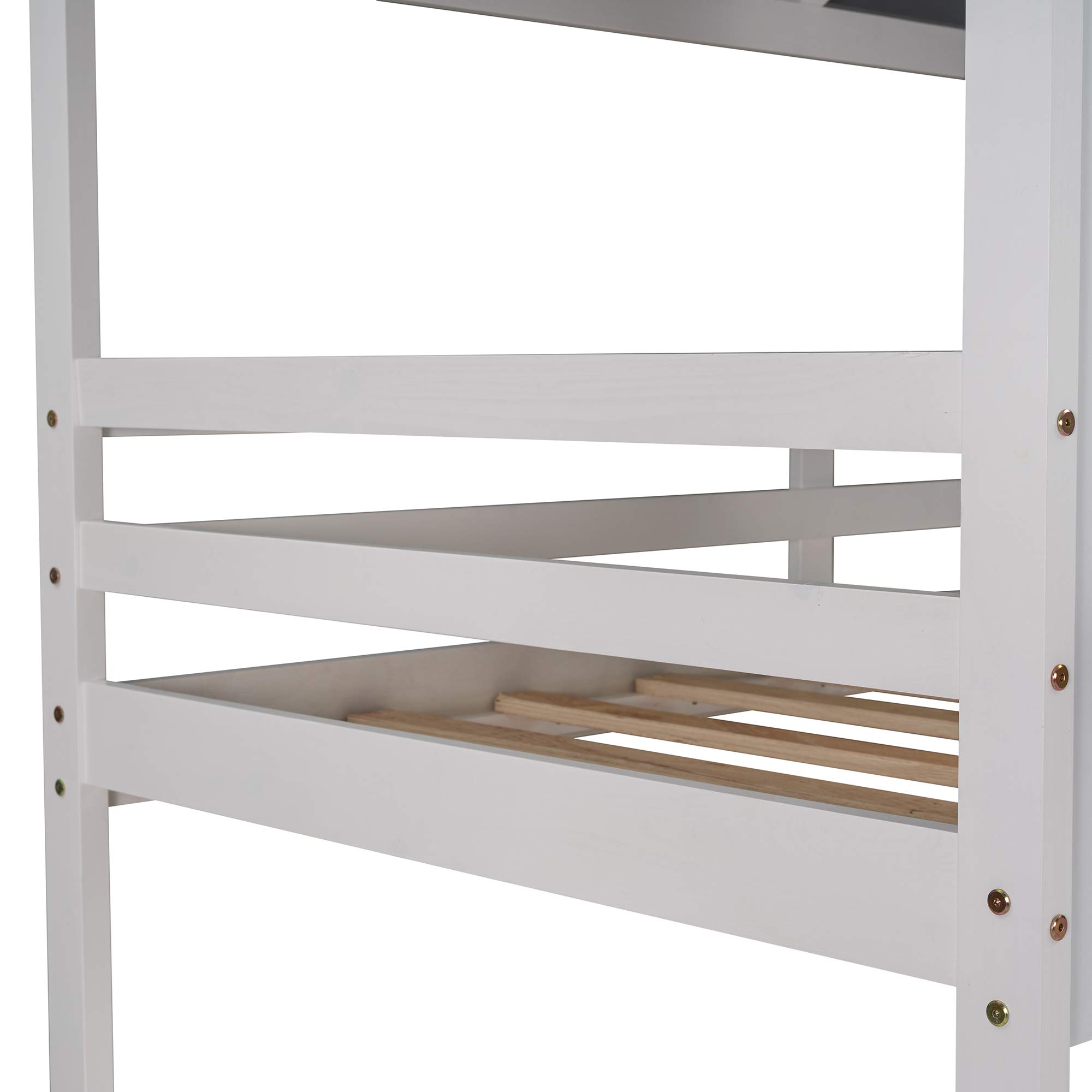 Kids Twin Over Twin Wood Bunk Bed with Roof, Window, Guardrail & Ladder - House-Shaped Loft Bed for Toddlers, Boys & Girls (White) | Perfect for Small Bedrooms, Playrooms & Sleepovers