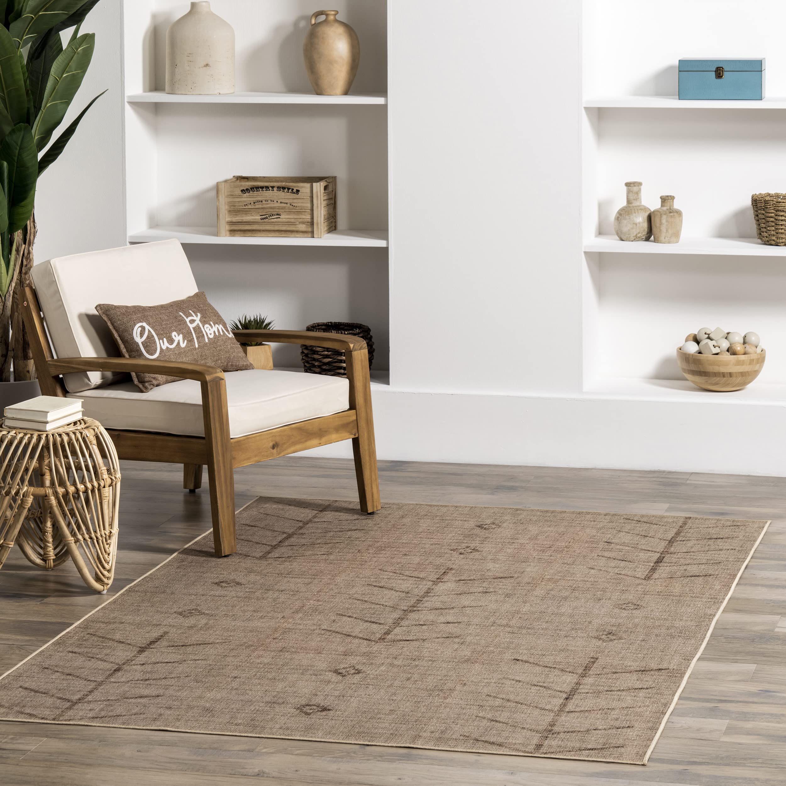 nuLOOM Lauren Liess Lori Arrow Easy Jute Machine Washable Area Rug 8x10 Natural - Perfect for Living Room, Bedroom & Home Decor
