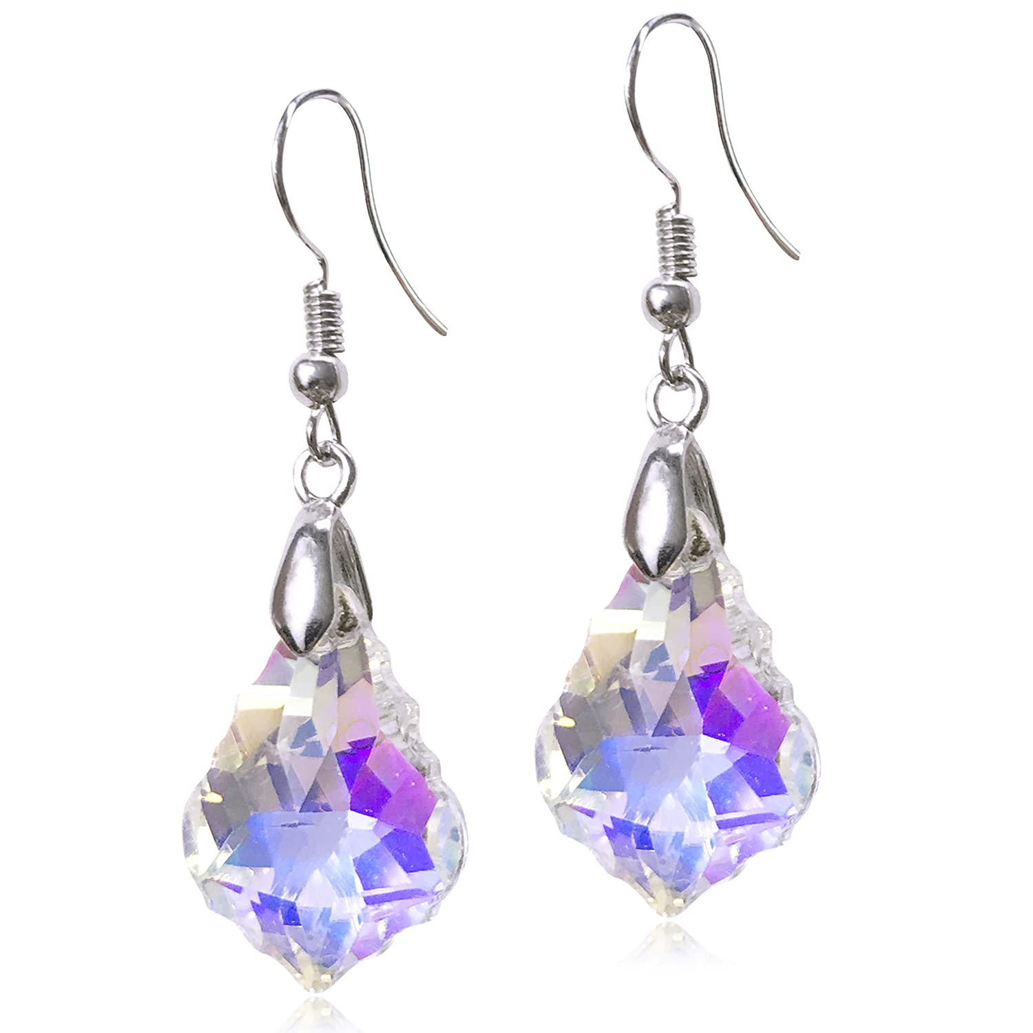Sparkly Multi-Color Crystal Teardrop Dangle Earrings for Women | Rainbow Geometric Statement Jewelry | Elegant Gift for Party, Wedding & Everyday Wear