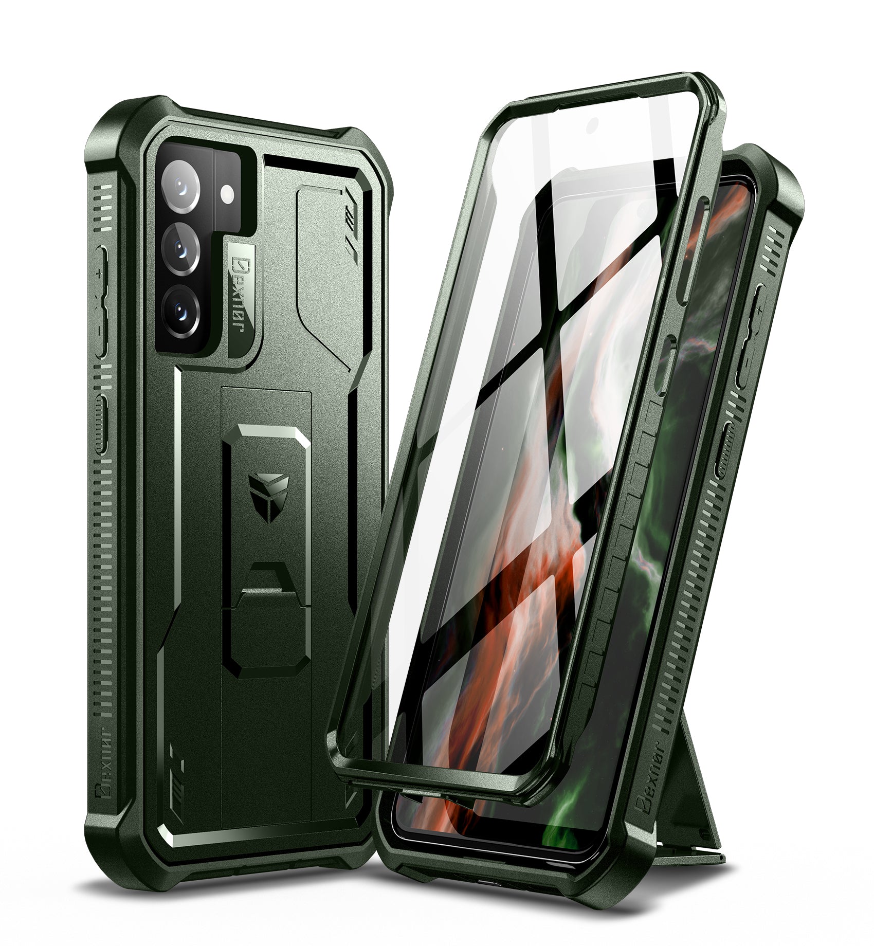 Dexnor Heavy Duty Shockproof Rugged Case for Samsung Galaxy S21 FE with Built-in Kickstand & Screen Protector - Perfect for Outdoor, Travel, and Daily Protection