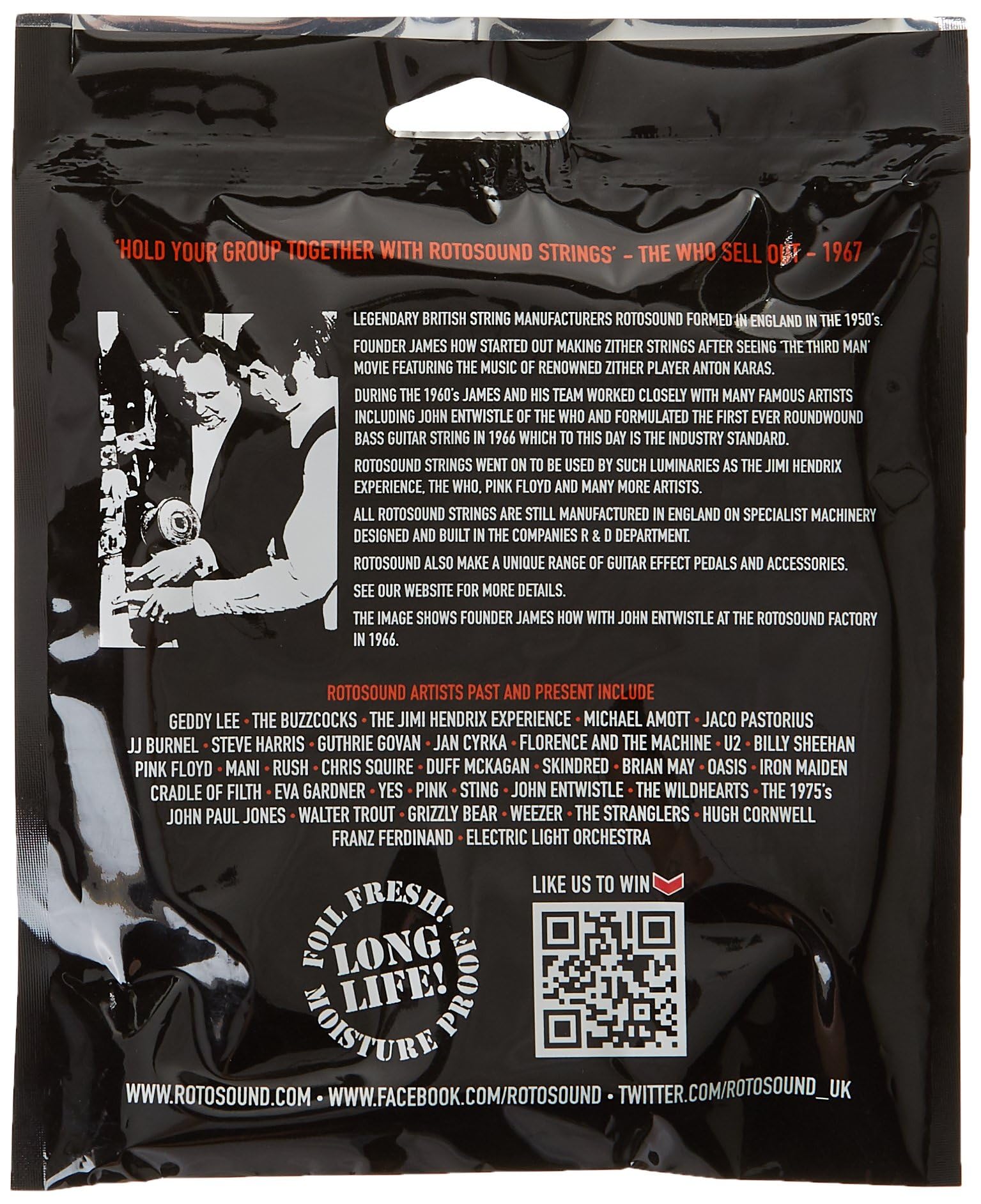 Rotosound RS77EL Monel Flatwound Extra Long Bass Guitar Strings (45-65-85-105 Gauge) - Perfect for Jazz, Blues & Studio Recording