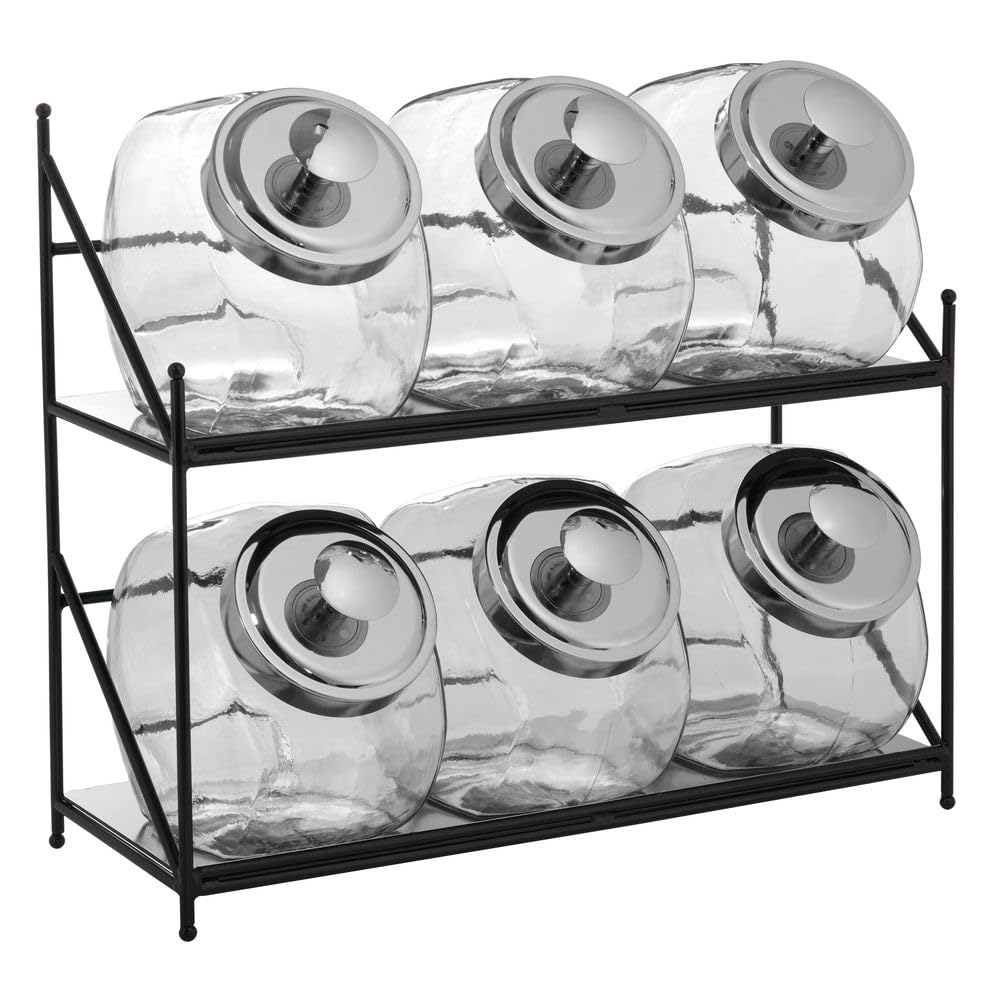 HUBERT 6-Tier Glass Jar Display Rack - Black Metal Stand with Six 1/2 Gallon Clear Glass Jars - 16.75