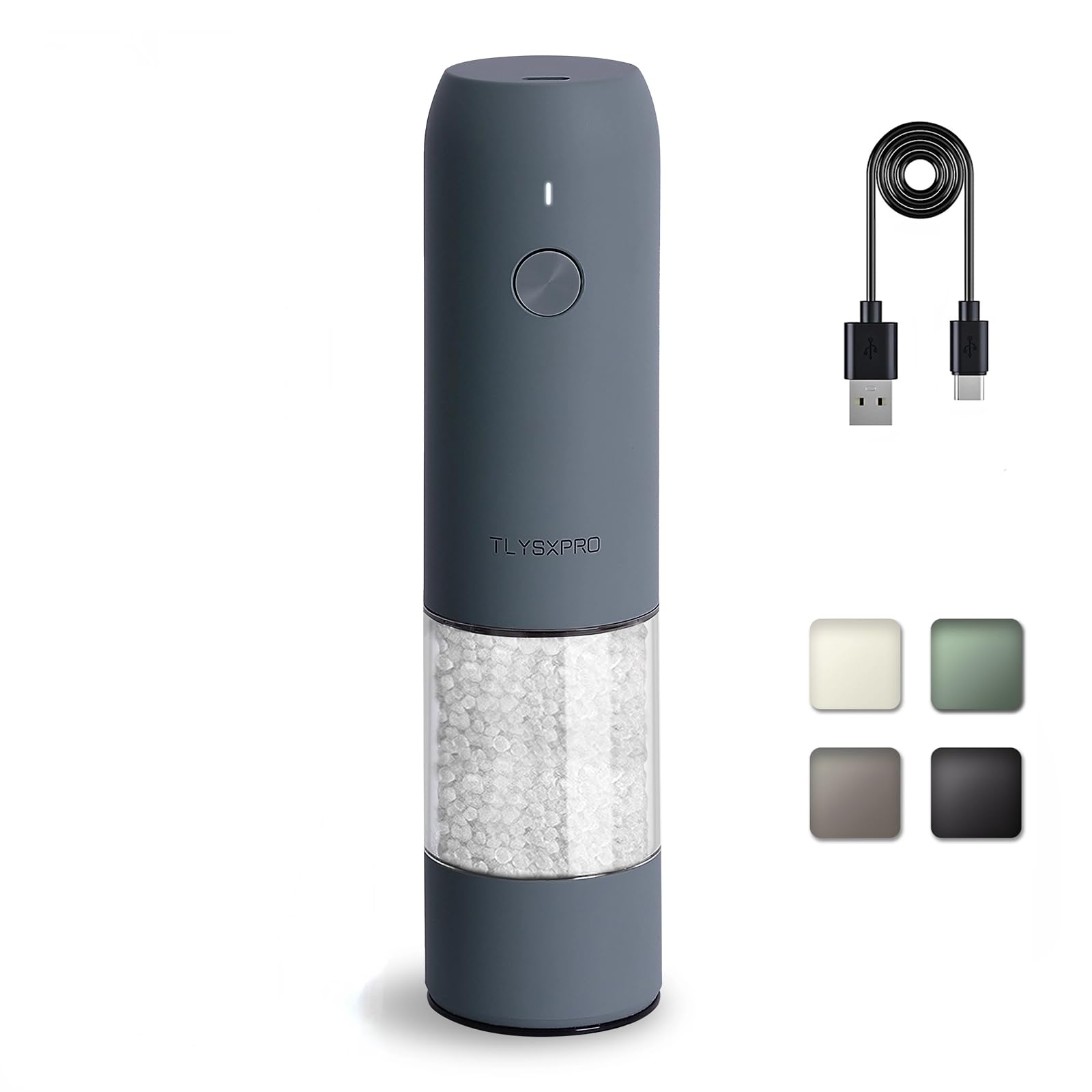Electric Salt and Pepper Grinder Set - USB Rechargeable Automatic Spice Mill with Adjustable Coarseness & LED Light - Refillable Kitchen Gadget for Home Cooking (1-Pack, Blue-Grey) - Perfect for Seasoning Steaks, Salads & Gourmet Dishes