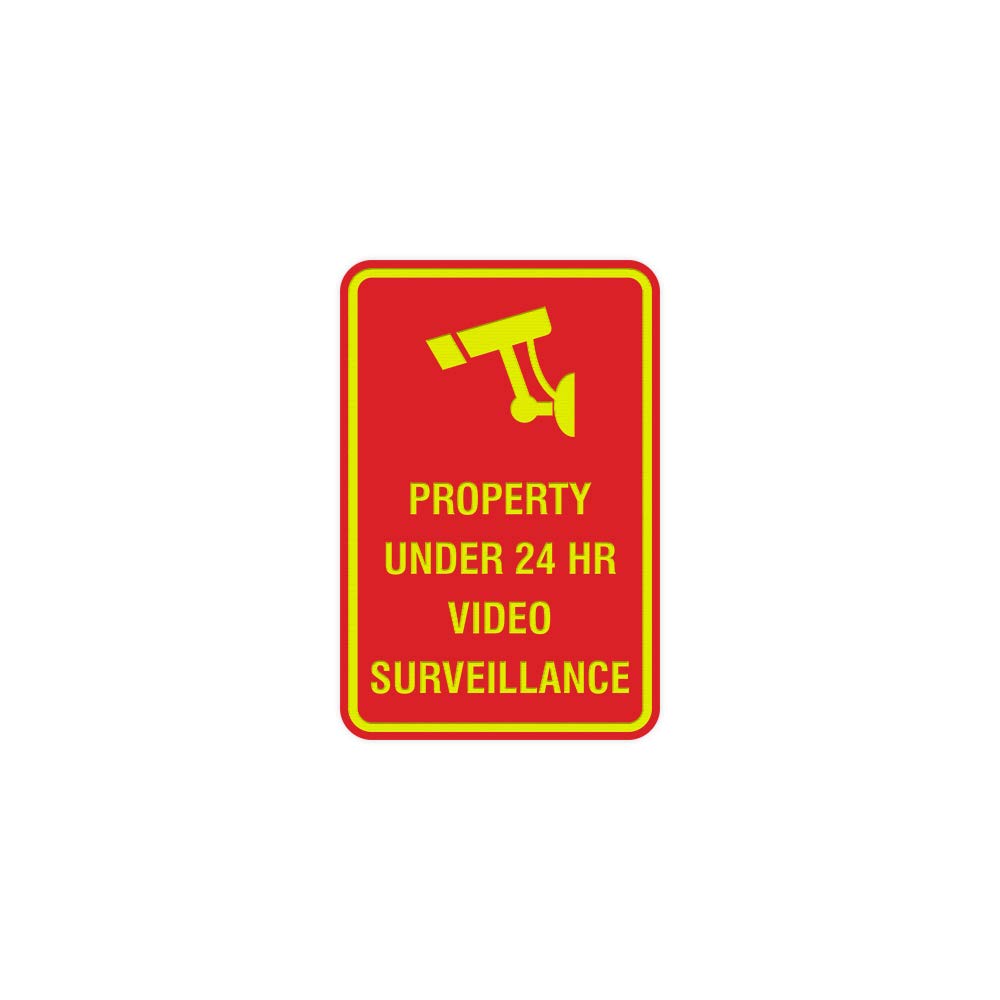 ByLITA 24/7 Video Surveillance Sign - Round, Weatherproof, Self-Adhesive Security Sticker for Indoor & Outdoor Use (Red/Yellow, Small) - Perfect for Homes, Businesses & Properties