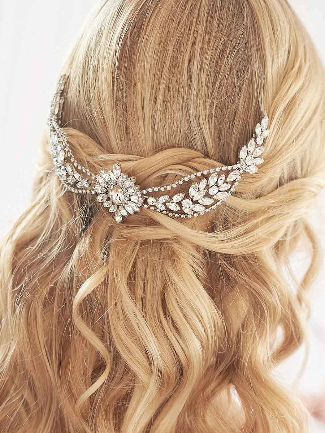 Blue Leaf Bridal Hair Comb with Rhinestones - Wedding Hair Accessories for Women & Girls (Formal Occasions)