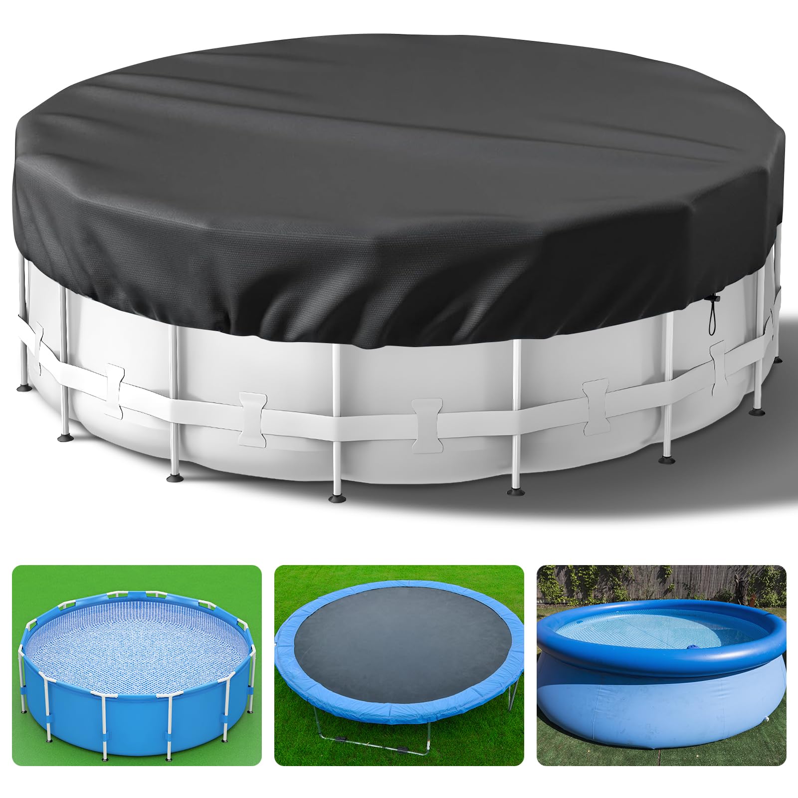 21 Ft Round Solar Pool Cover for Above Ground Pools - Heavy Duty Winter Pool Protector with PE Tarp - Waterproof & Dustproof Black Cover - Perfect for Winter Protection & Summer Heat Retention
