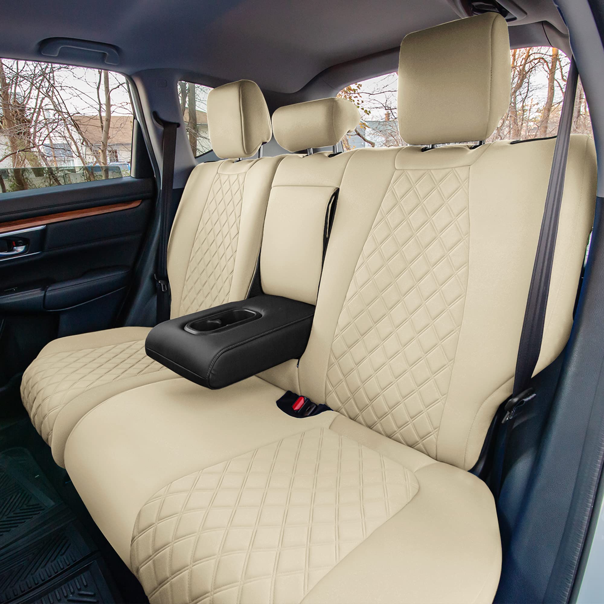 Custom Fit Neoprene Seat Covers for Honda CR-V LX/EX/EX-L (2017-2022) - Waterproof Neosupreme Full Set in Solid Beige | Perfect for Road Trips, Daily Commutes & Pet Protection