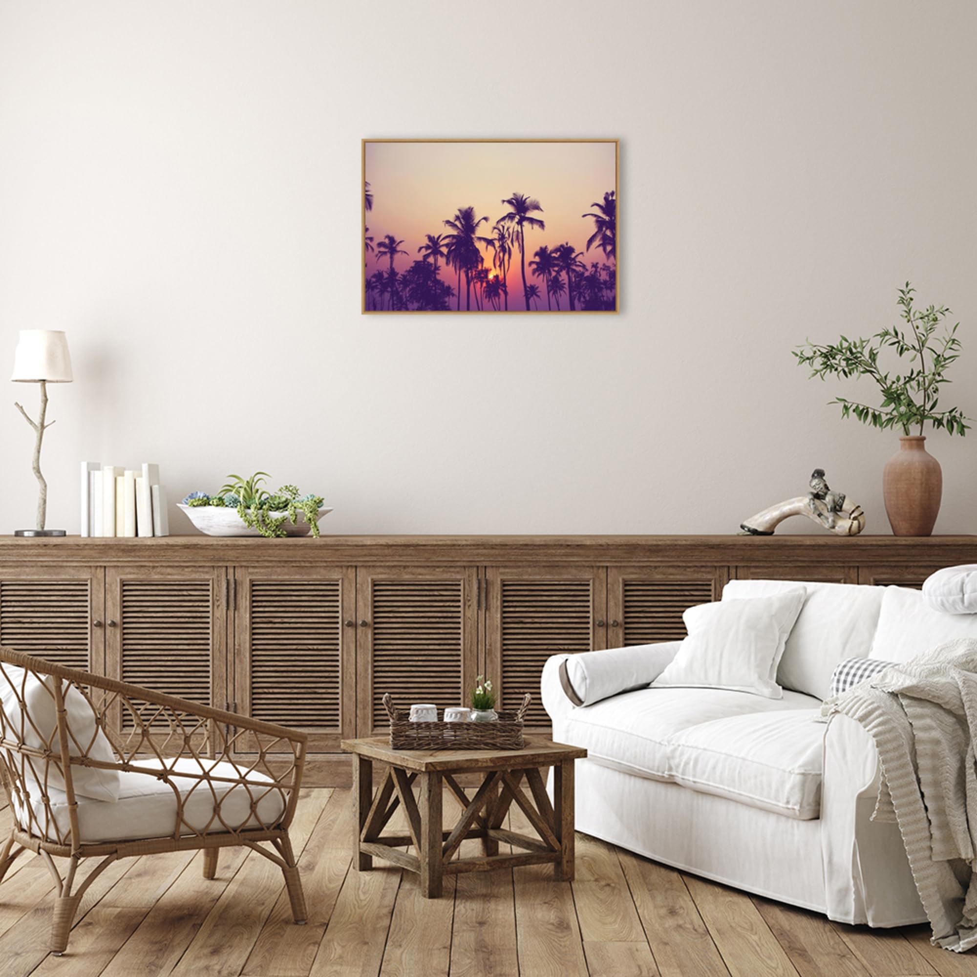 Amanti Art Framed Canvas Wall Art 23x33 - Tropical Palm Sky Painting by Design Fabrikken, Modern Framed Wall Decor for Living Room, Bedroom, Bathroom & Kitchen - Perfect for Beach House, Vacation Home & Tropical Theme Decor