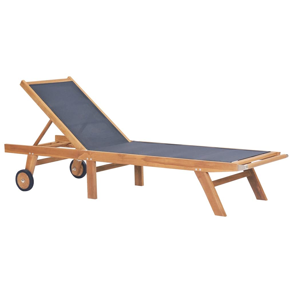 Premium Folding Sun Lounger with Wheels - Solid Teak Wood & Durable Textilene Fabric - Perfect for Poolside, Beach, Patio, and Outdoor Relaxation
