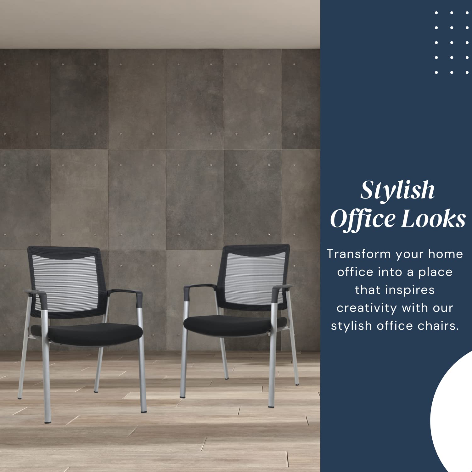 Ergonomic Executive Office Chair & Mesh Stacking Chairs with Armrests - 4 Pack Comfortable Fabric Seats for Guest Waiting Room, Lobby, Reception & Conference Meetings - Perfect for Offices, Home Workspaces & Business Meetings