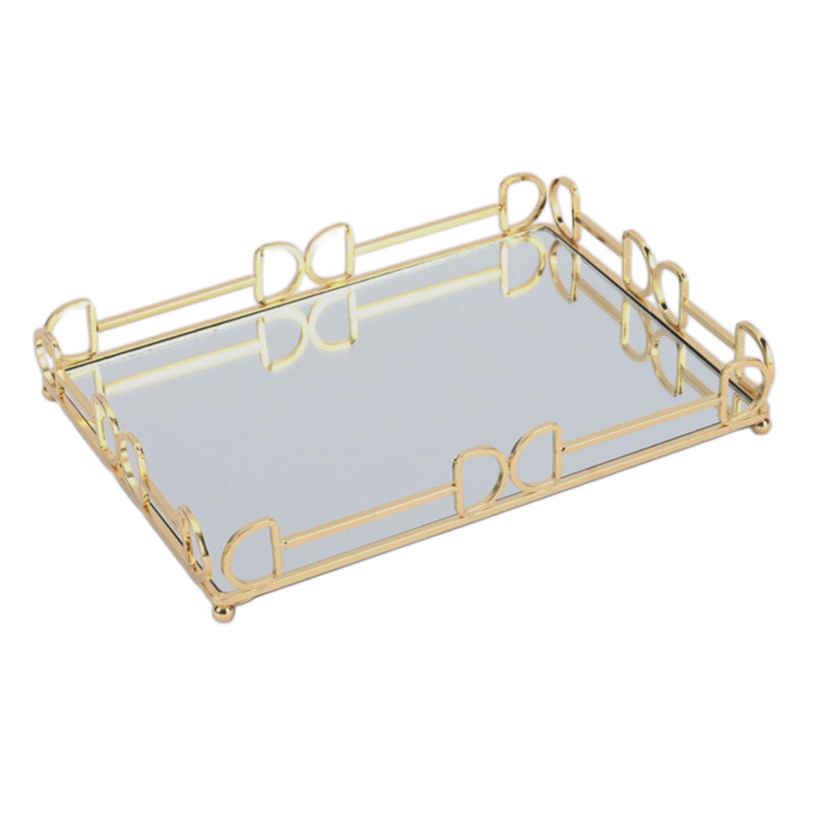 FAKEME Decorative Mirror Tray - Nordic Style Serving Tray for Bread, Tea, Food & Tableware - Golden Luxury Kitchen & Bathroom Storage Organizer - Perfect for Coffee Tables, Vanity Dressers & Dining Room Decor