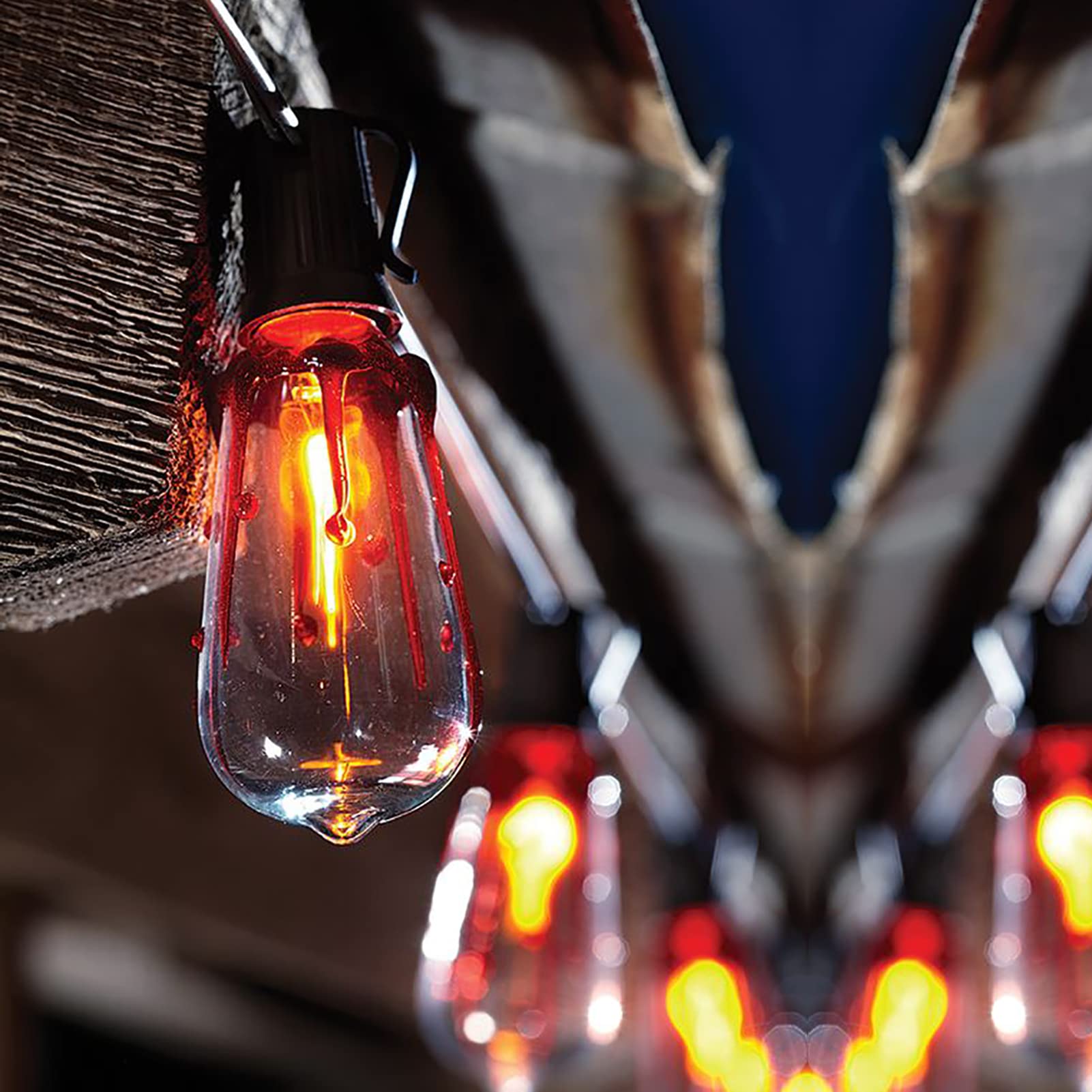 Abeja ST40 10Ft Flicker Flame String Lights Outdoor - 10 Realistic Flickering Bulbs, Black Wire - Perfect for Halloween Decorations, Patio Lighting, Garden Parties & Outdoor Events