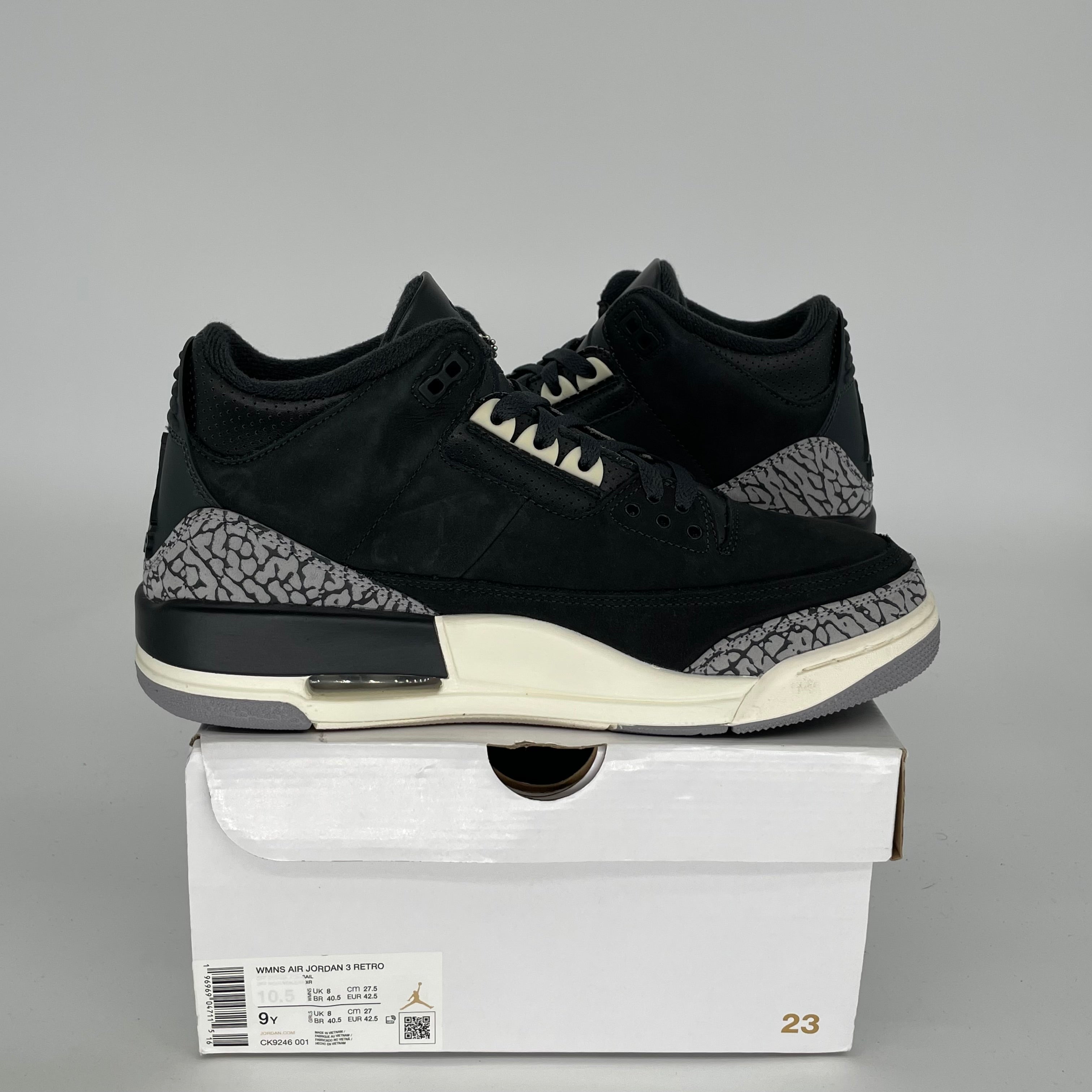 Original Air Jordan 3 Retro 'Off Noir' Men's Basketball Shoes - Size 9 (CK9246-001) | Stylish Sneakers for Casual Wear, Street Fashion & Sports Performance