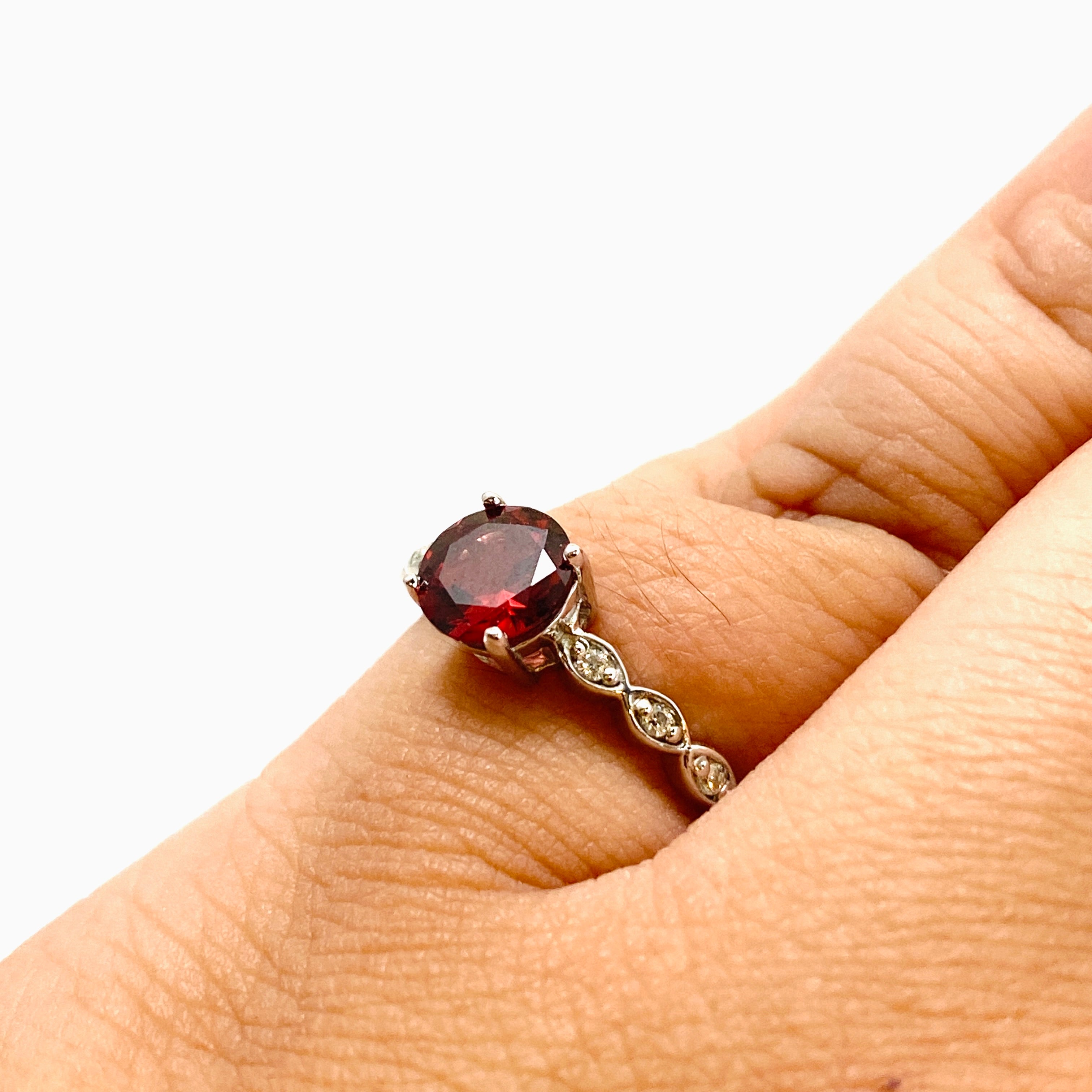 Garnet Round Faceted Ring with CZ Accents - Size 8.75 - HRGJ 63 - Elegant Jewelry for Women, Perfect for Valentine's Day, Anniversary & Special Occasions