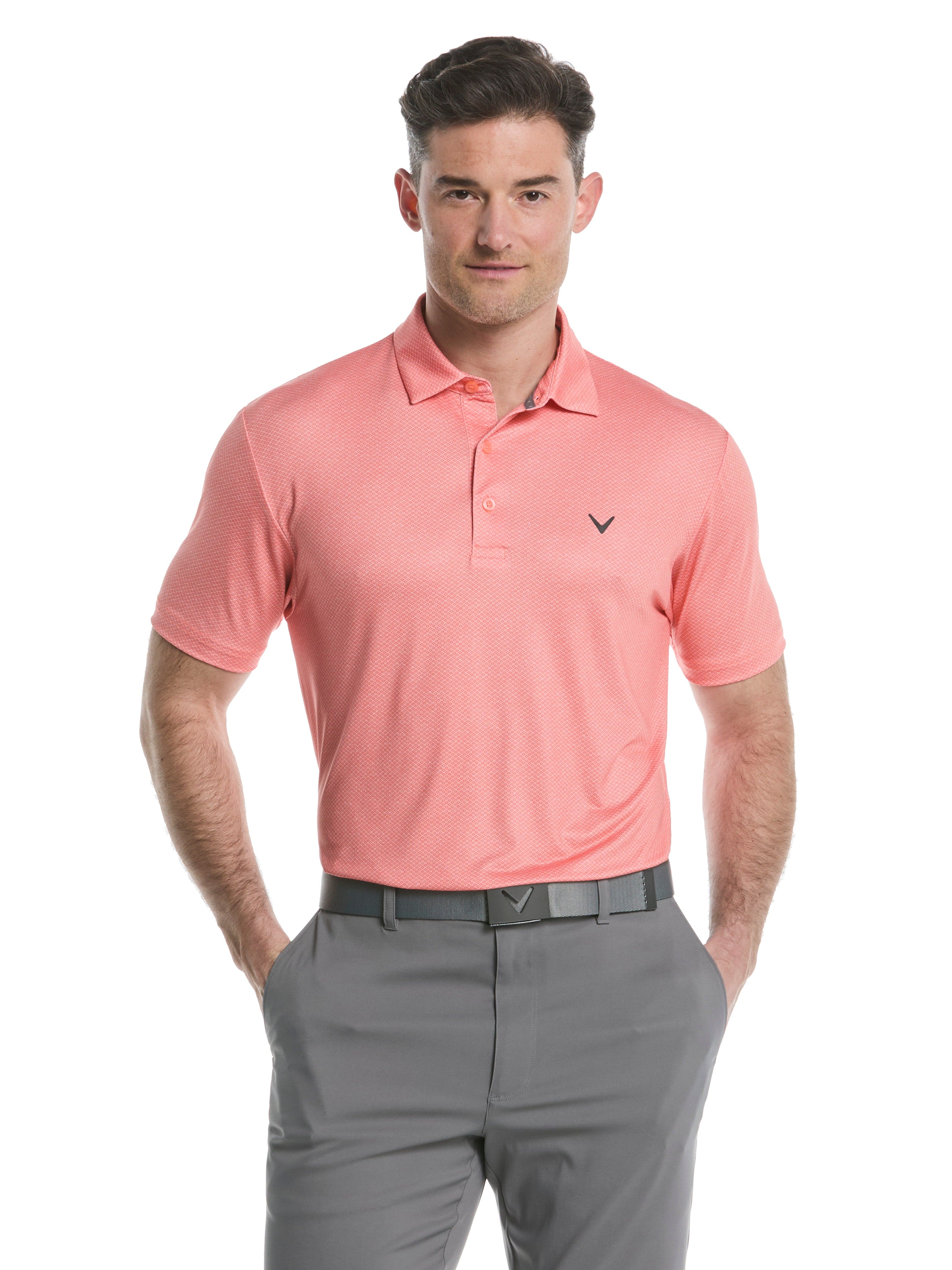 Men's Heather Geo Print Golf Polo Shirt - Moisture Wicking, Breathable & UV Protection for Golf, Casual Wear & Outdoor Activities