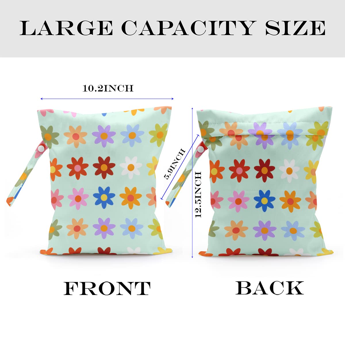 Waterproof Wet Dry Bag for Swimsuits, Beach, Pool, Diapers & Gym Clothes - Reusable Travel Toiletry & Makeup Organizer with Cute Daisy Floral Design | Perfect for Travel, Yoga, Sports & Baby Care