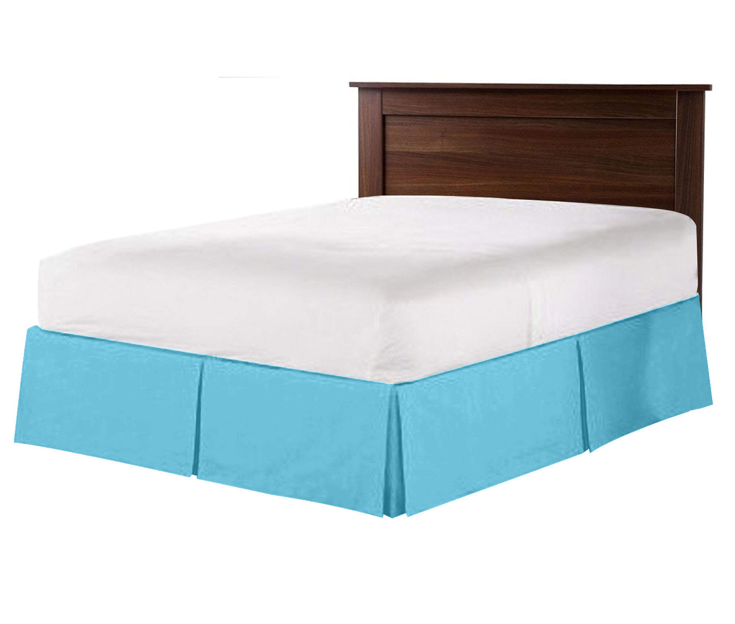 Box Pleated Bed Skirt - 100% Egyptian Cotton 800 TC Split Corner Dust Ruffle for Olympic Queen Size (12 Inch Drop, Turquoise) - Perfect for Guest Rooms, Master Bedrooms & Luxury Hotel Decor